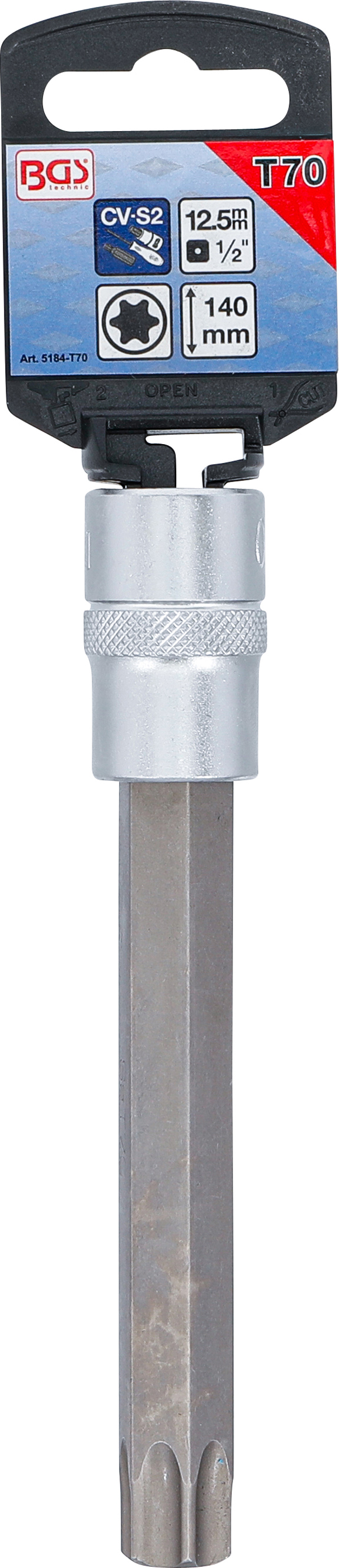 BGS Bit-Einsatz | Länge 140 mm | Antrieb Innenvierkant 12,5 mm (1/2") | T-Profil (für Torx) T70