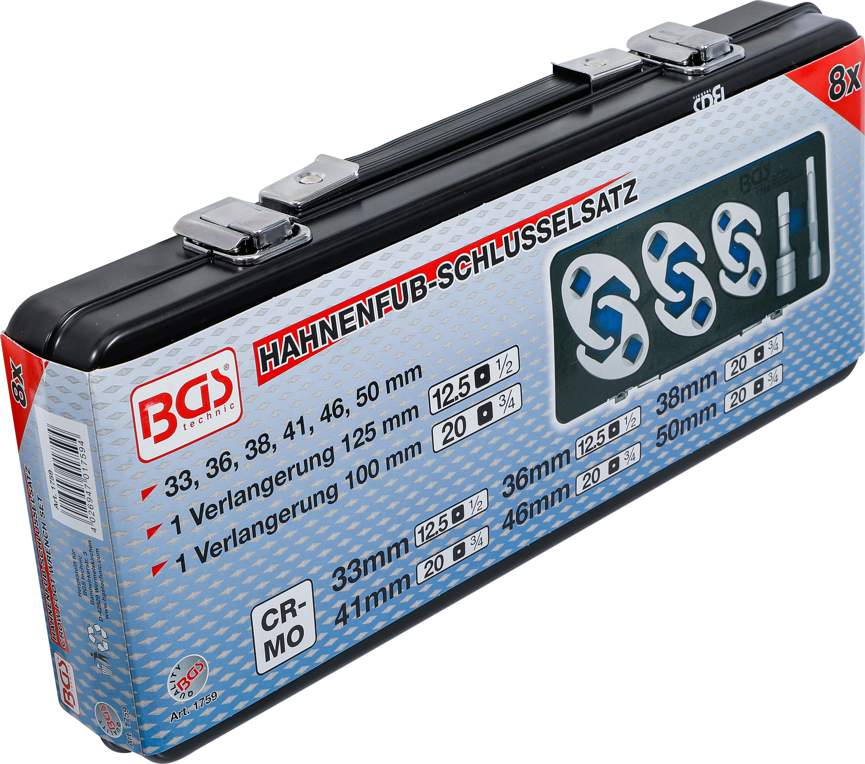 BGS Hahnenfußschlüssel-Satz | Antrieb Innenvierkant 12,5 mm (1/2") / 20 mm (3/4") | 8-tlg.