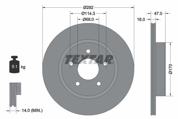 Bremsscheibe 92278103 “TEXTAR 292 mm, 16 mm”