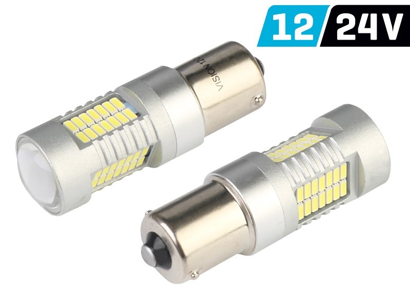 Vision LED Lampe 12V/24V P21W BA15S 52x4014 SMD Weiss Canbus