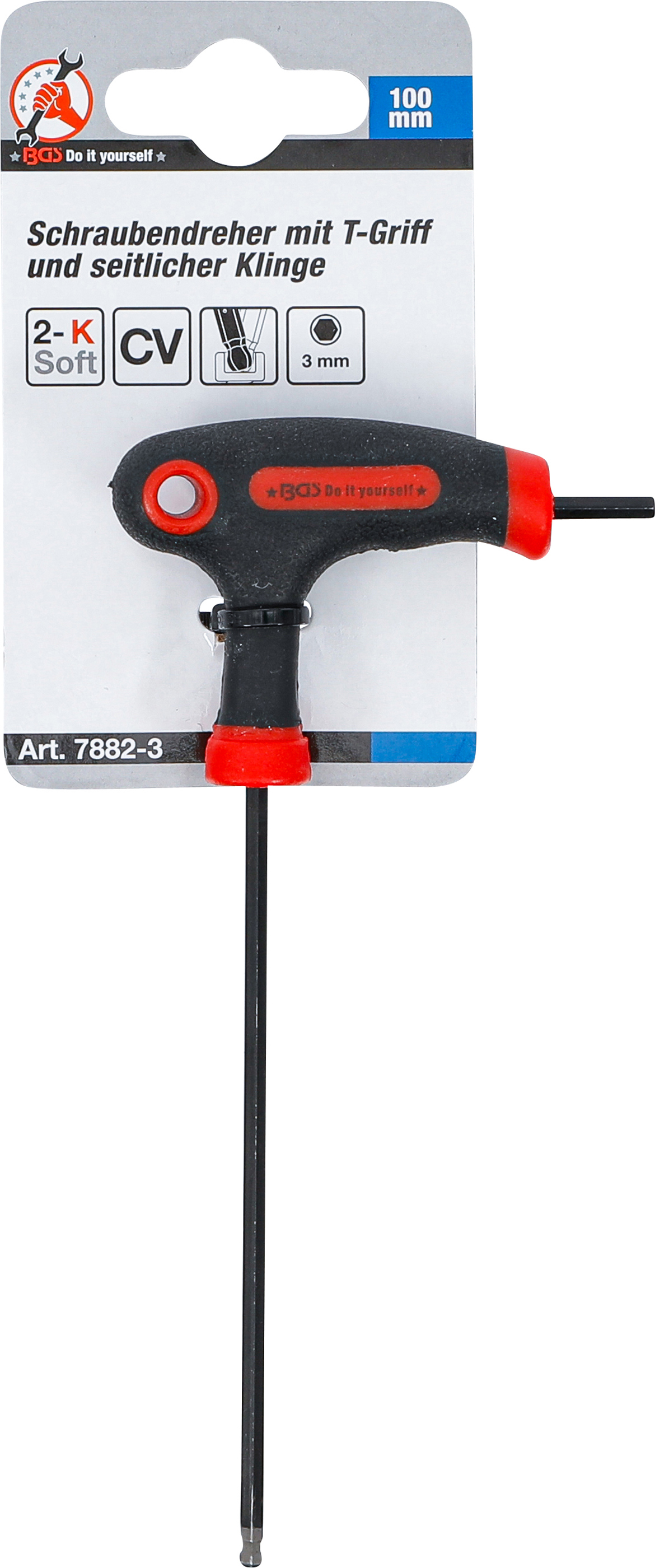 BGS Schraubendreher mit T-Griff und seitlicher Klinge | Innensechskant / Innensechskant mit Kugelkopf 3 mm