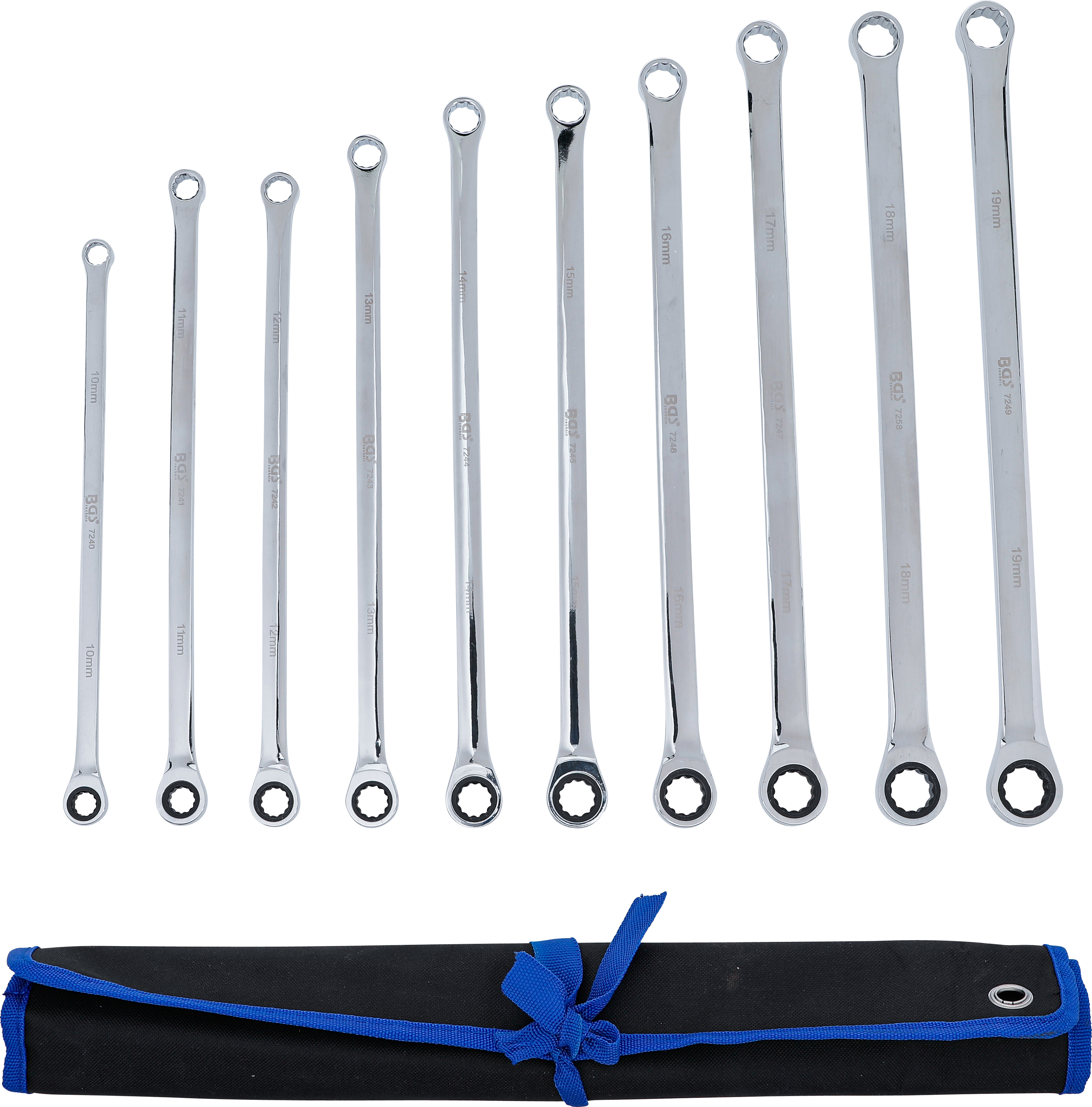 BGS Ratschenring- und Ringschlüssel-Satz | extra lang | SW 10 - 19 mm | 10-tlg.