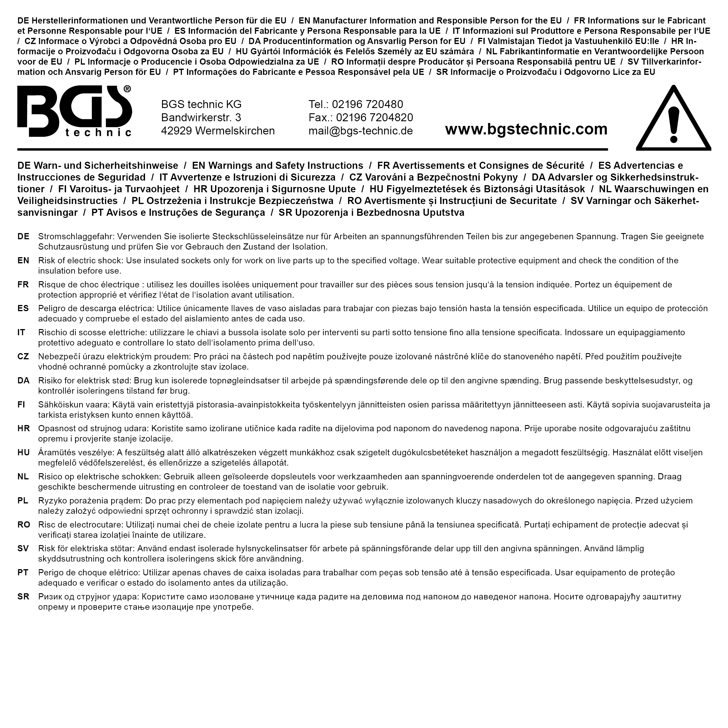 BGS VDE-Steckschlüssel-Einsatz Sechskant | Antrieb Innenvierkant 12,5 mm (1/2") | SW 12 mm