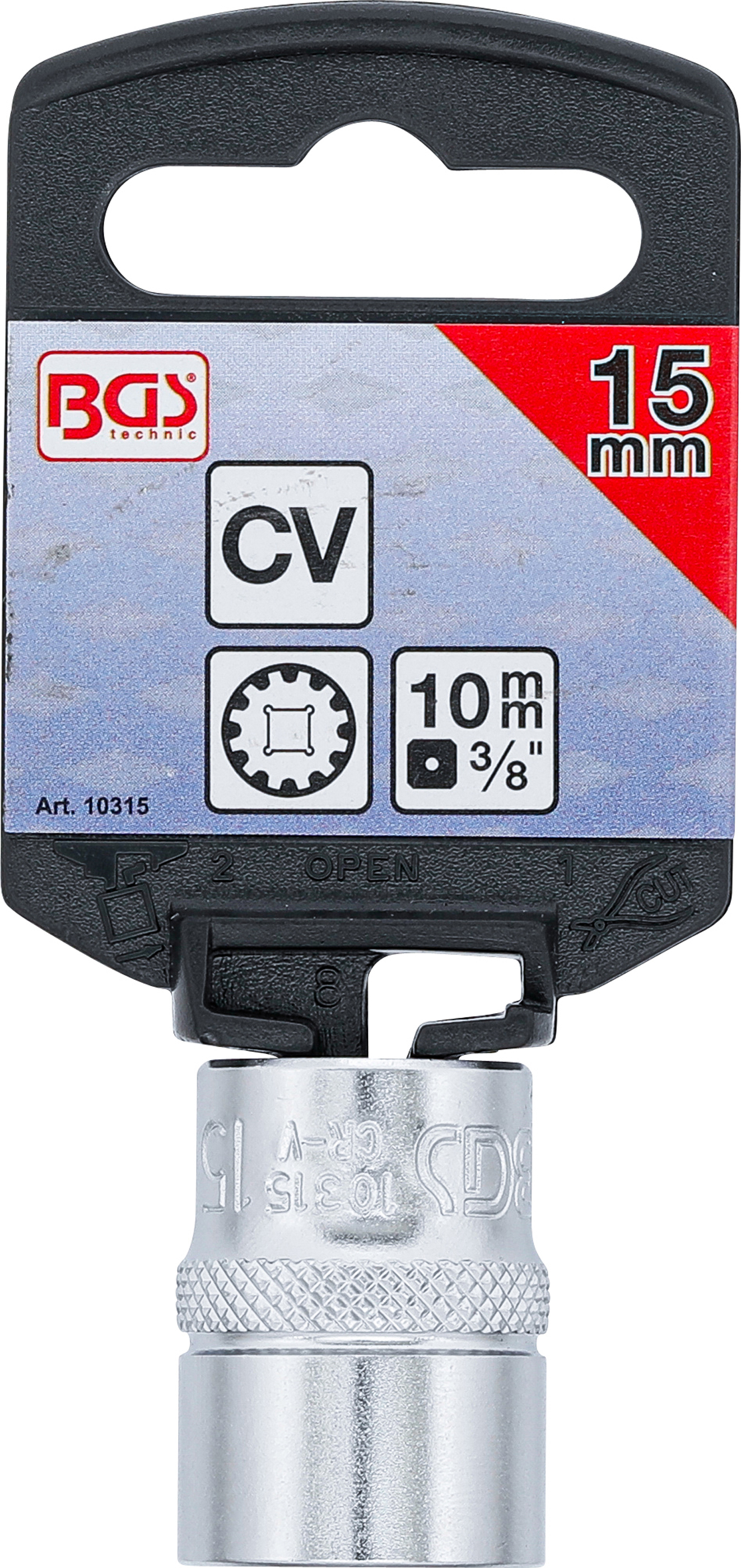 BGS Steckschlüssel-Einsatz Gear Lock | Antrieb Innenvierkant 10 mm (3/8") | SW 15 mm