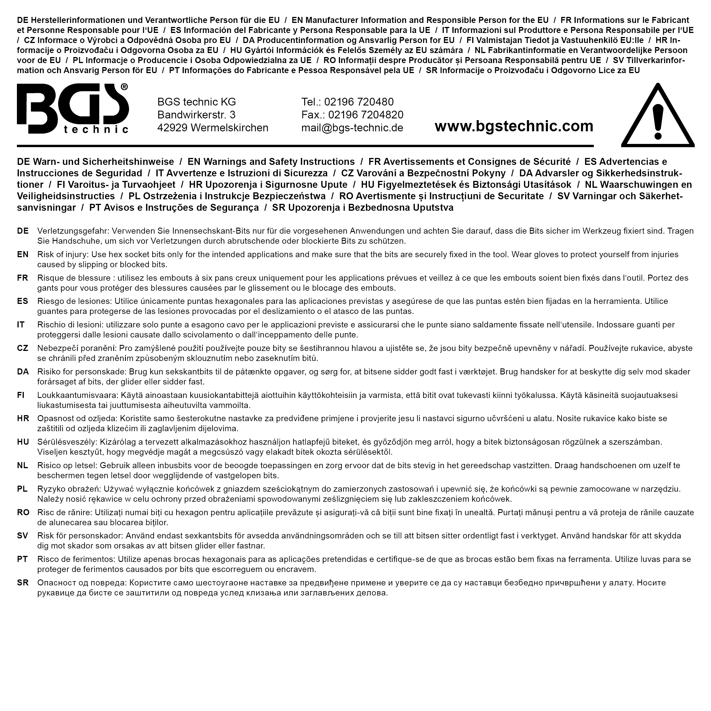 BGS Bit-Einsatz | Länge 230 mm | Antrieb Innenvierkant 12,5 mm (1/2") | Innensechskant 7 mm