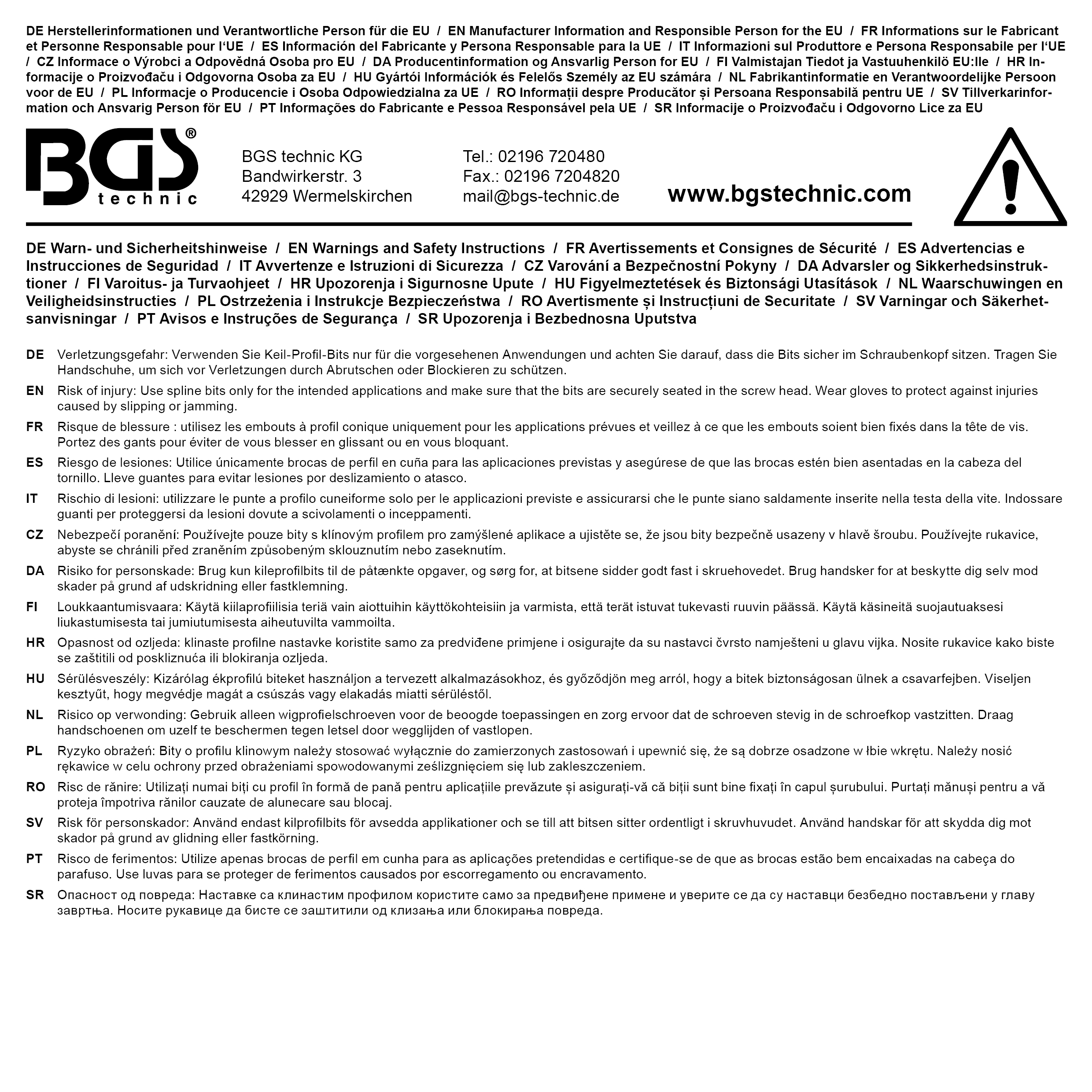 BGS Bit-Einsatz | Länge 200 mm | Antrieb Innenvierkant 12,5 mm (1/2") | Keil-Profil (für RIBE) M14