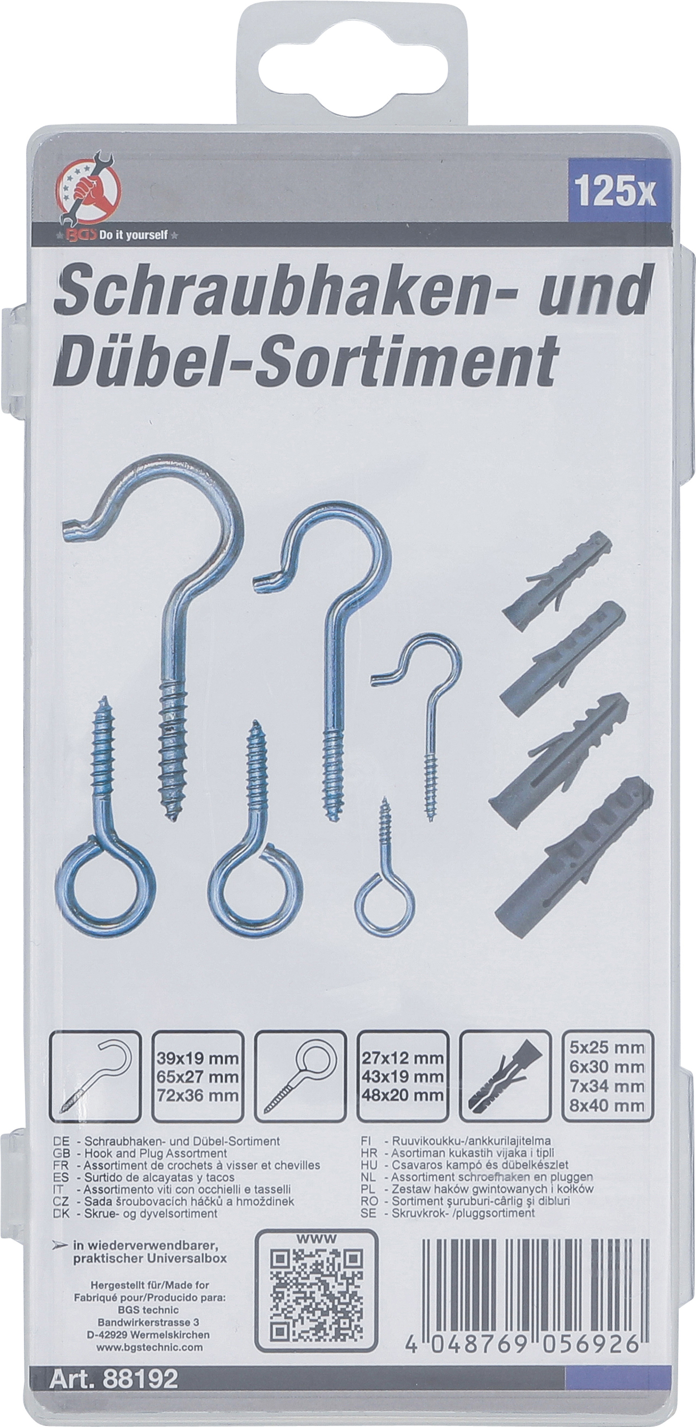 BGS Schraubhaken- und Dübel-Sortiment | 125-tlg.