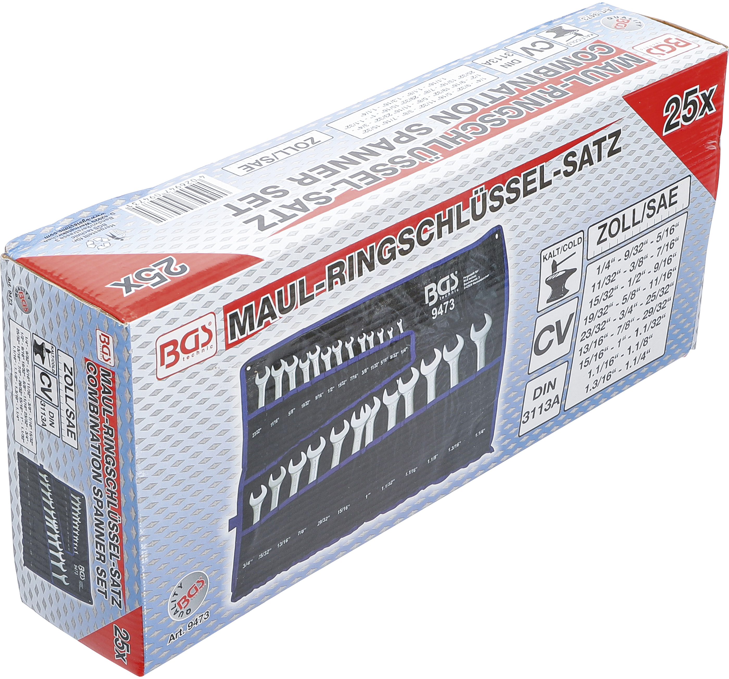 BGS Maul-Ringschlüssel-Satz | Zollgrößen | SW 1/4" - 1.1/4" | 25-tlg.