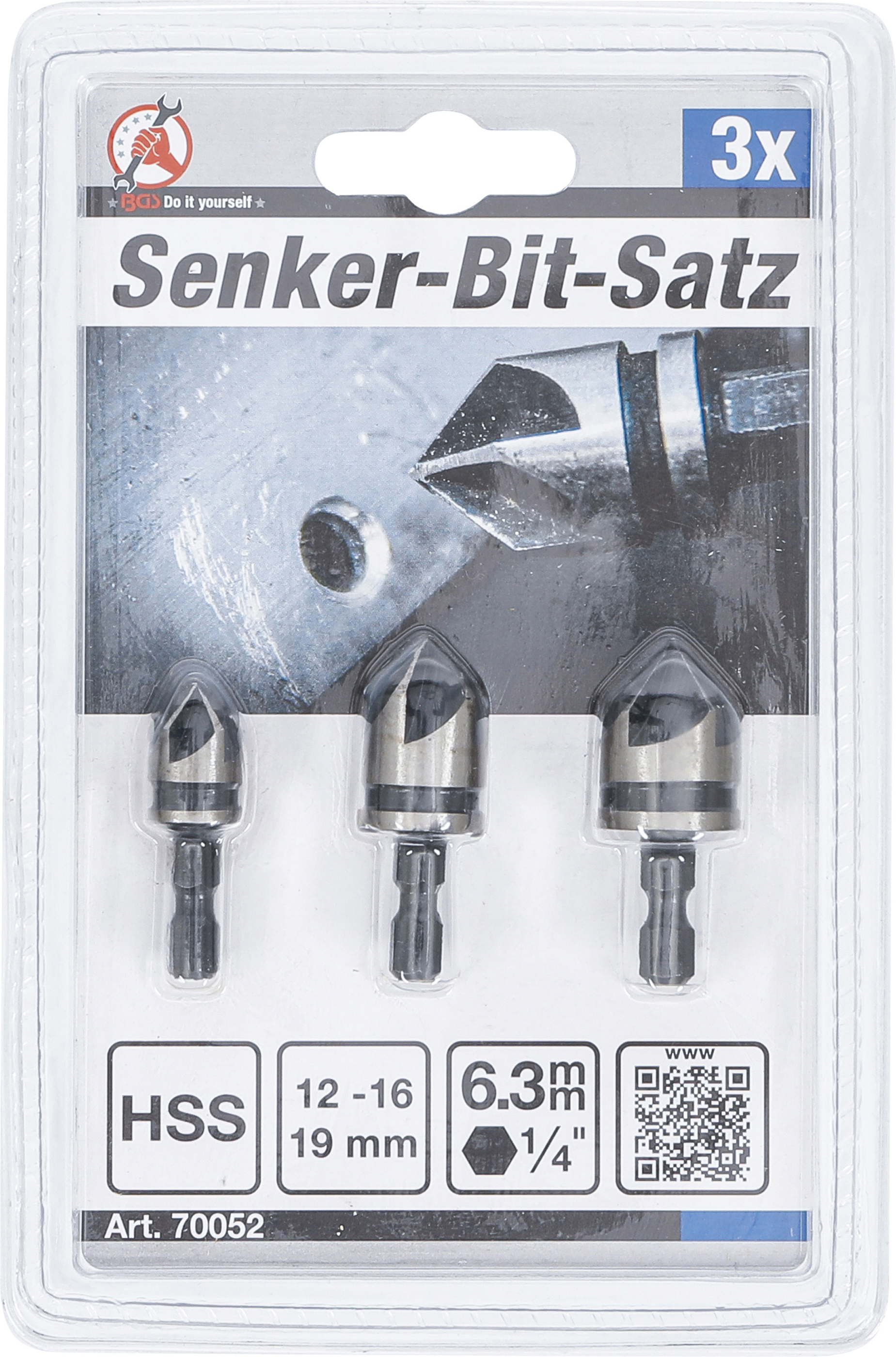 BGS Senker-Bit-Satz | HSS | Antrieb 6,3 mm (1/4") | 12 - 16 - 19 mm | 3-tlg.