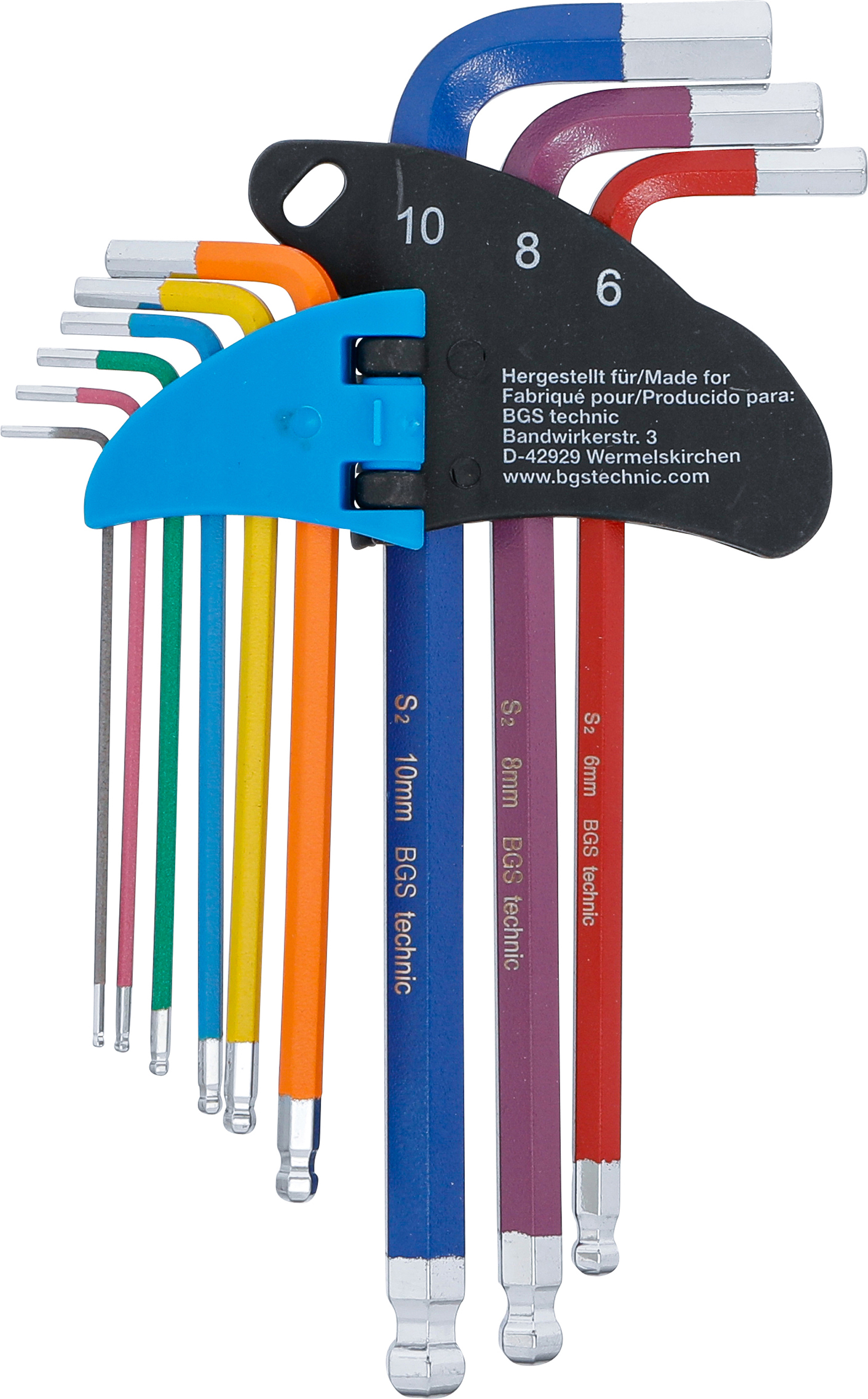 BGS Winkelschlüssel-Satz | Multicolour | Innensechskant, Innensechskant mit Kugelkopf 1,5 - 10 mm | 9-tlg.