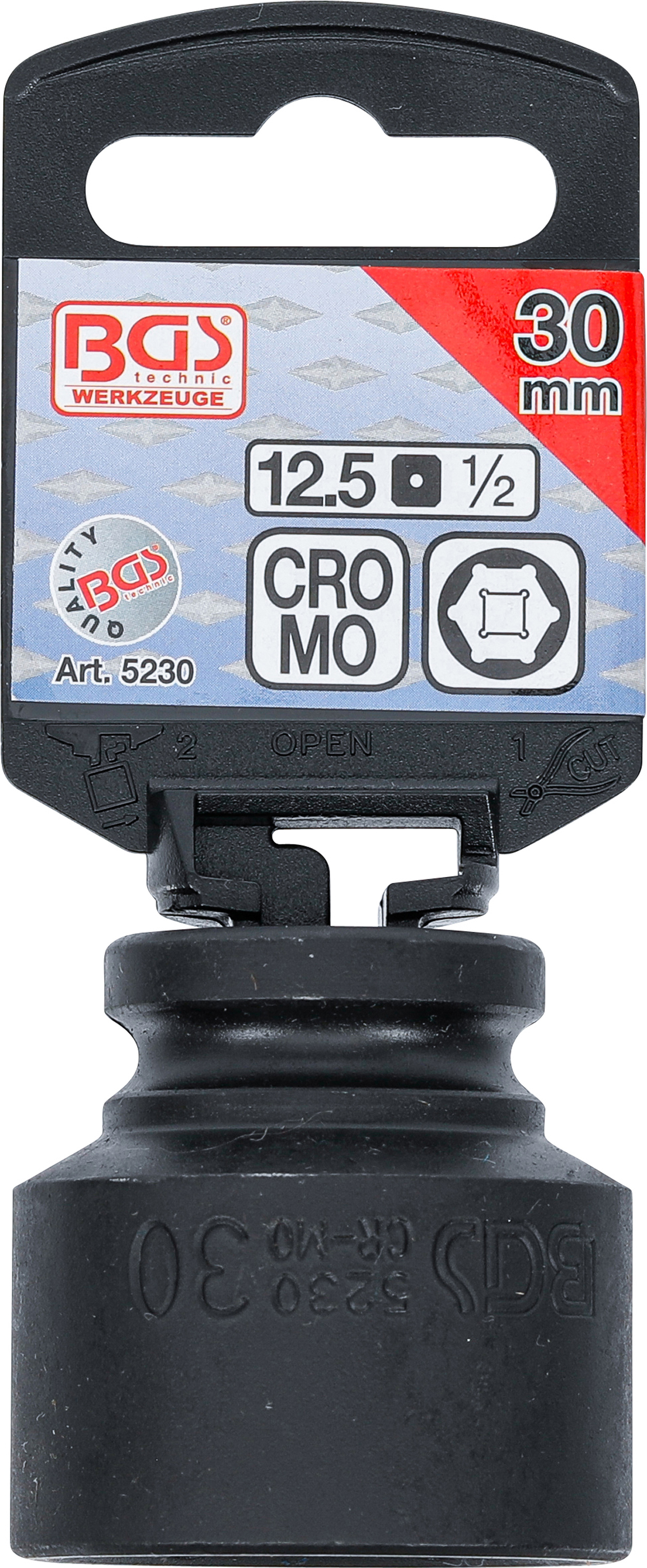 BGS Kraft-Steckschlüssel-Einsatz Sechskant | Antrieb Innenvierkant 12,5 mm (1/2") | SW 30 mm