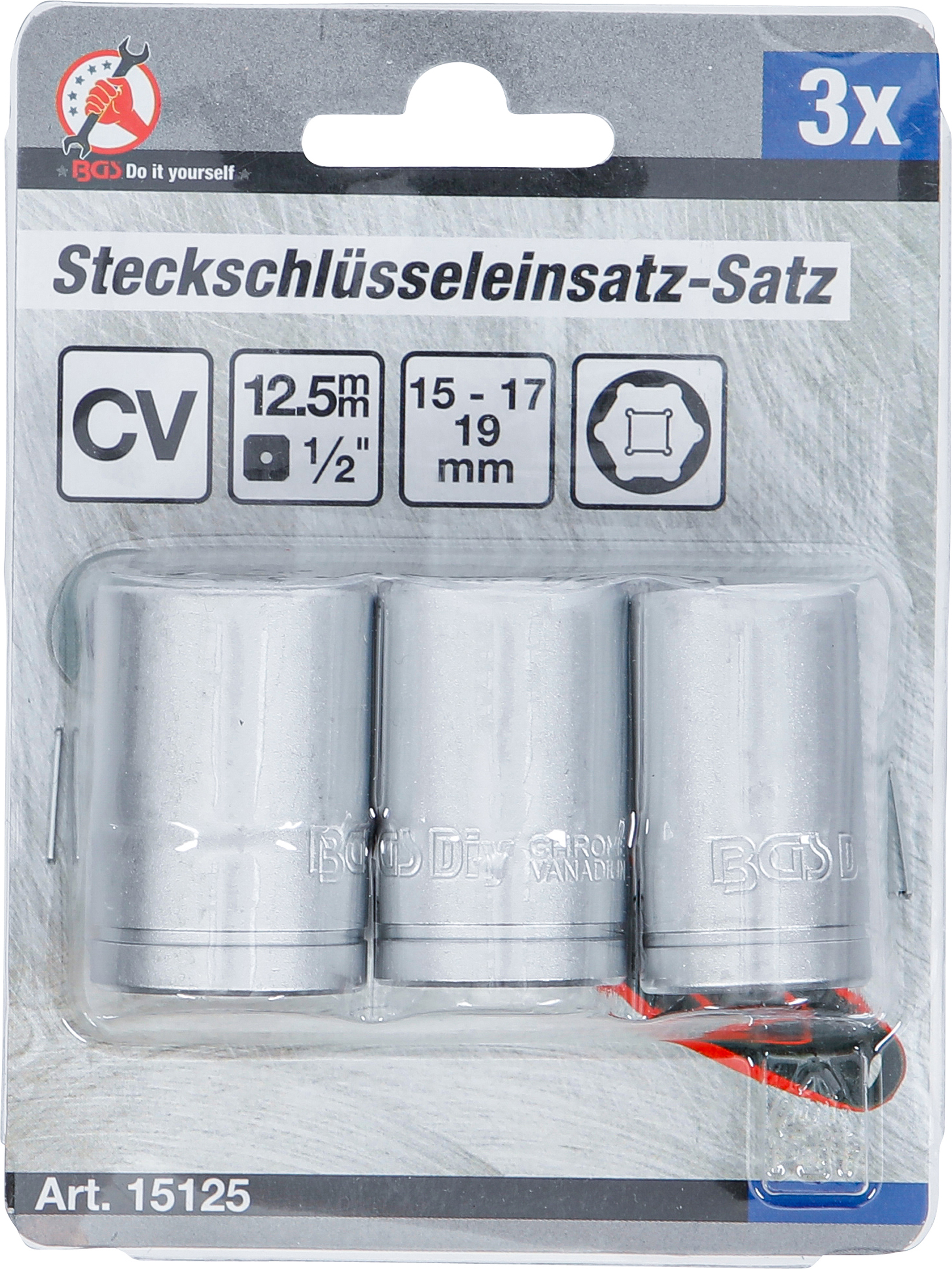 BGS Steckschlüsseleinsatz-Satz | Antrieb 12,5 mm (1/2") | SW 15 - 17 - 19 mm | 3-tlg.