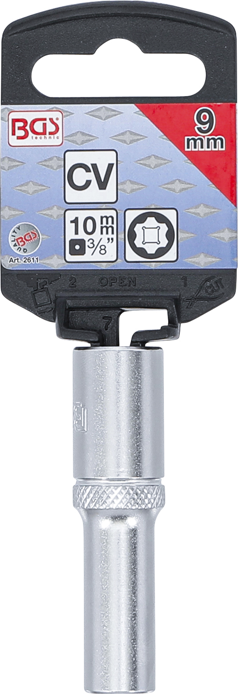 BGS Steckschlüssel-Einsatz Super Lock, tief | Antrieb Innenvierkant 10 mm (3/8") | SW 9 mm