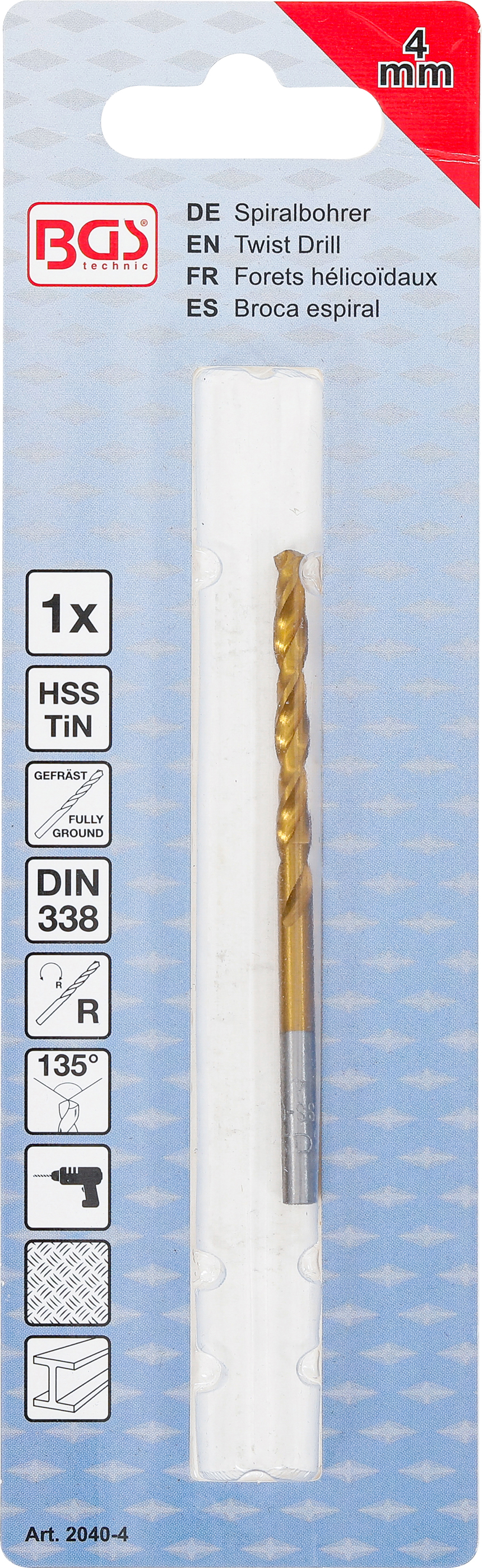 BGS Spiralbohrer | HSS-G | titan-nitriert | 4,0 mm