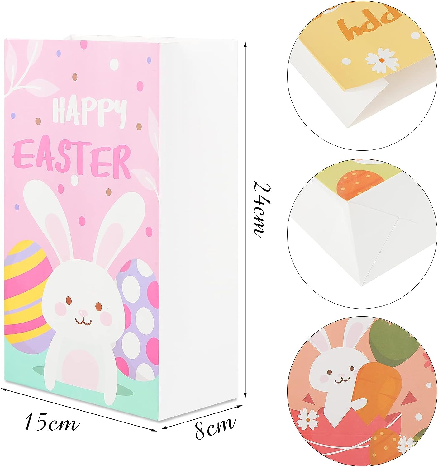 Koogel Ostern Papier Geschenktüten, 12 Stücke 6 Designs Bunte Ostern Partytüte mit Ostern Geschenkanhänger Aufklebern Süßigkeiten Papiertüten für Kind