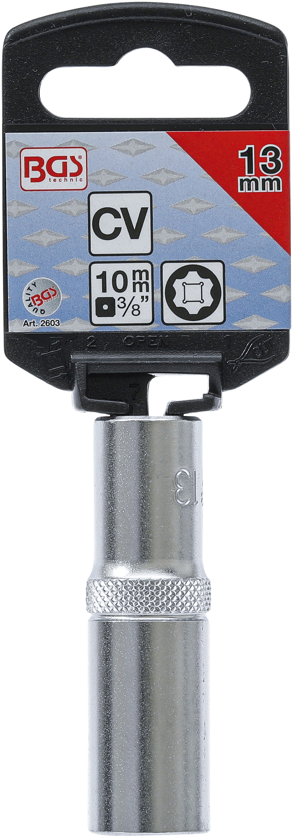 BGS Steckschlüssel-Einsatz Super Lock, tief | Antrieb Innenvierkant 10 mm (3/8") | SW 13 mm