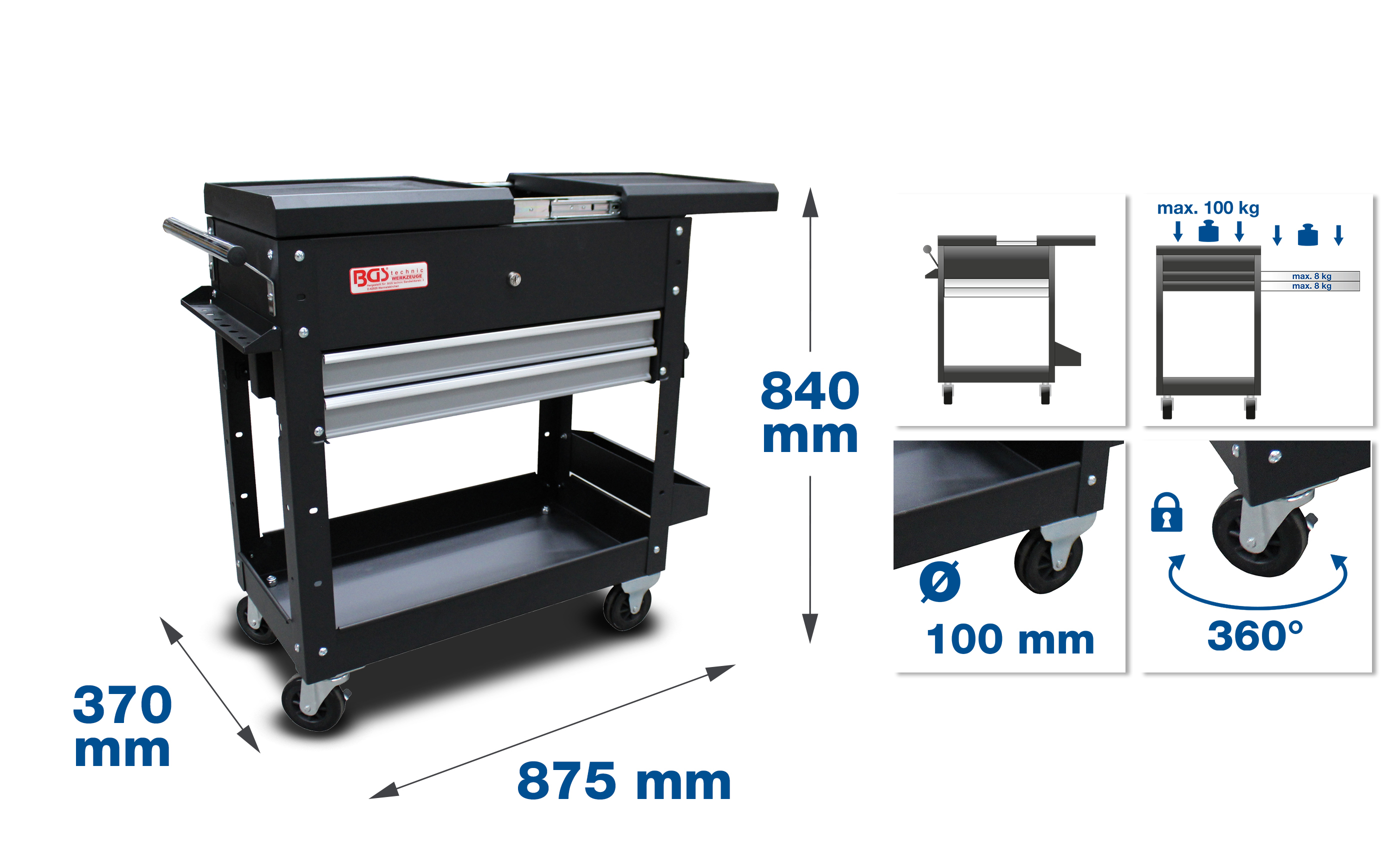 BGS Werkstattwagen | 2 Schubladen | Horizontal-Doppelauszug | leer