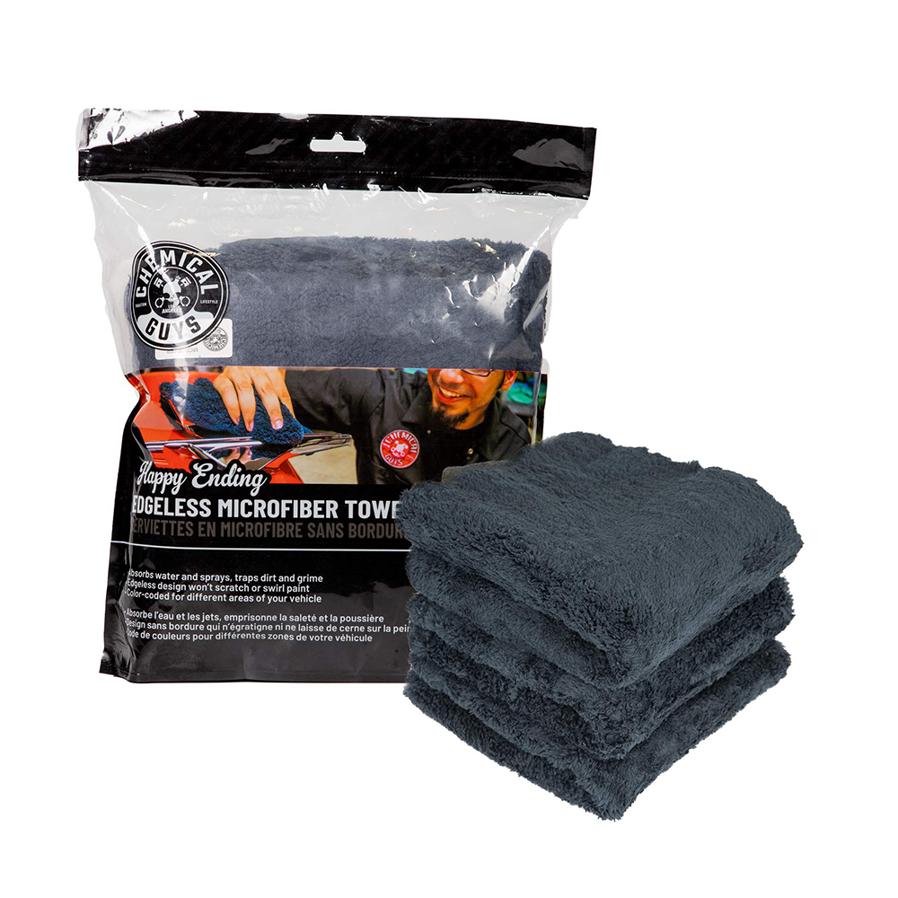 Chemical Guys Happy Ending Microfiber Towel  40x40cm Black  3 Stück