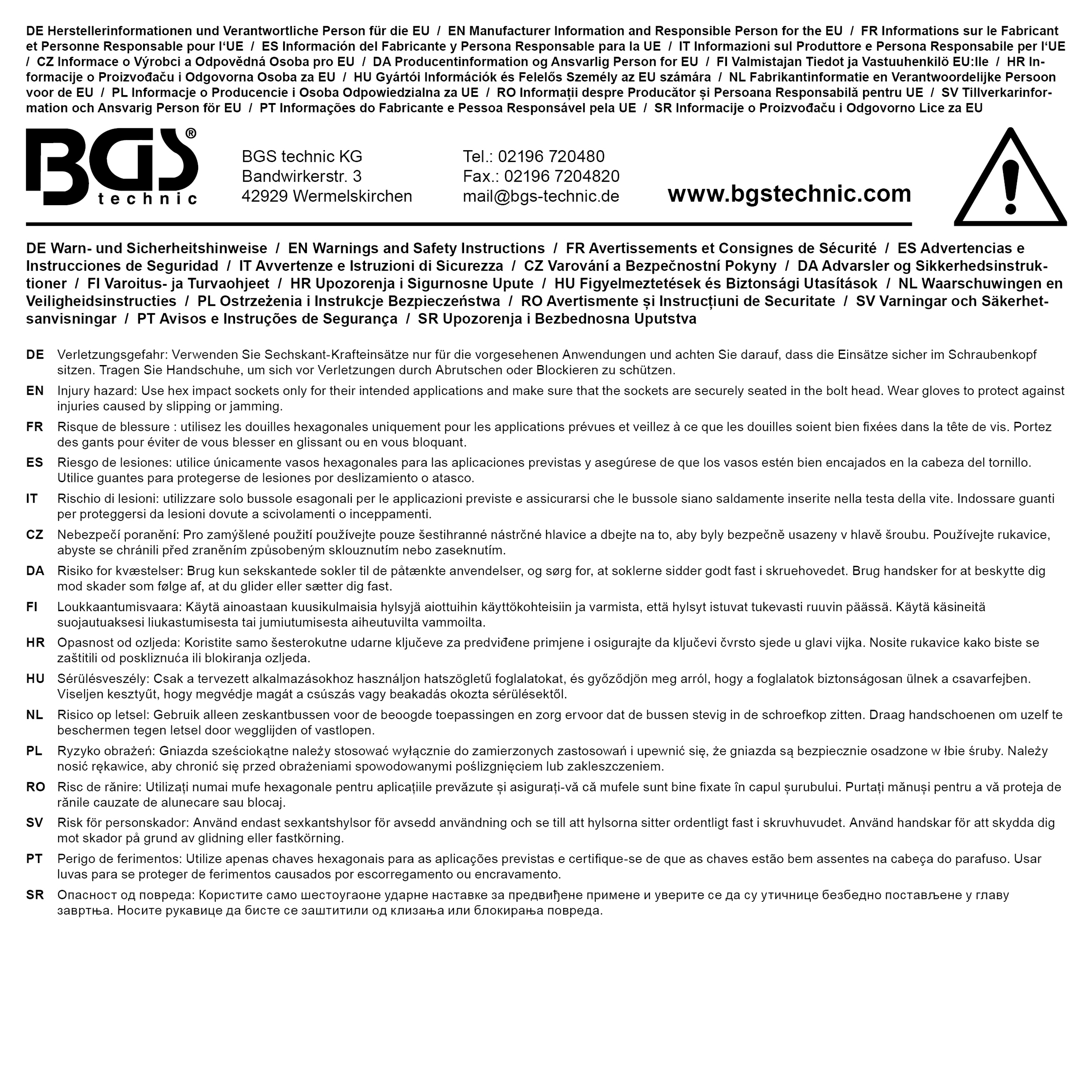 BGS Kraft-Steckschlüssel-Einsatz Sechskant, tief | Antrieb Innenvierkant 25 mm (1") | SW 50 mm