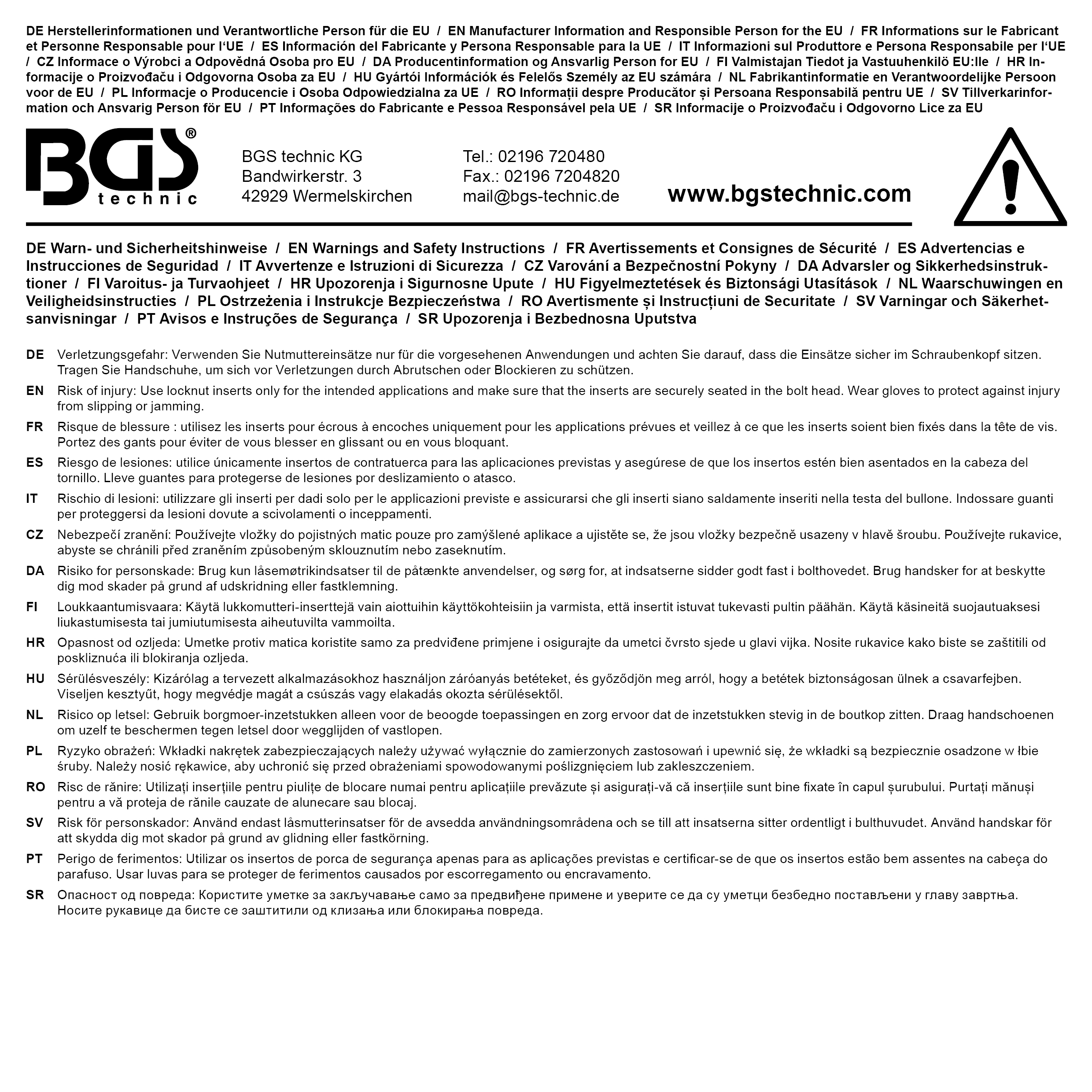 BGS Nutmutternschlüssel | Zapfen innen liegend | KM11