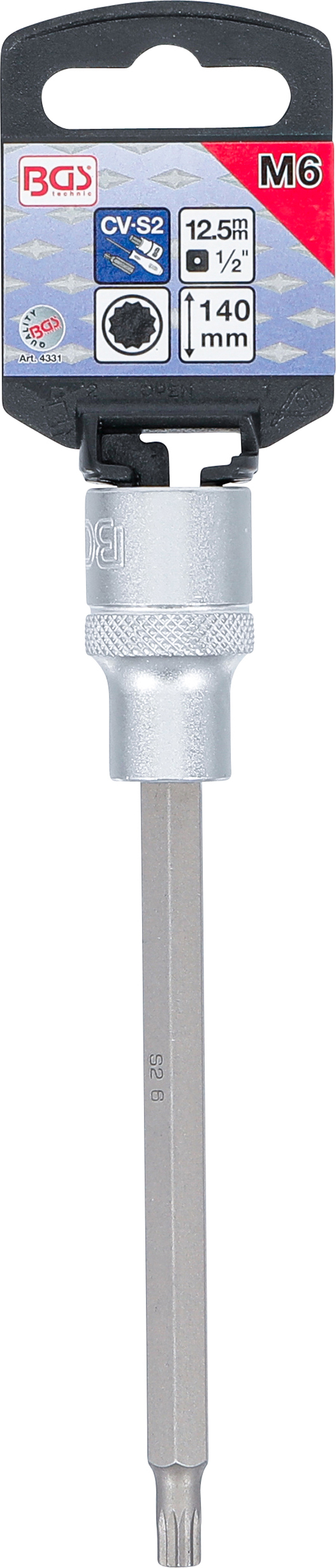 BGS Bit-Einsatz | Länge 140 mm | Antrieb Innenvierkant 12,5 mm (1/2") | Innenvielzahn (für XZN) M6