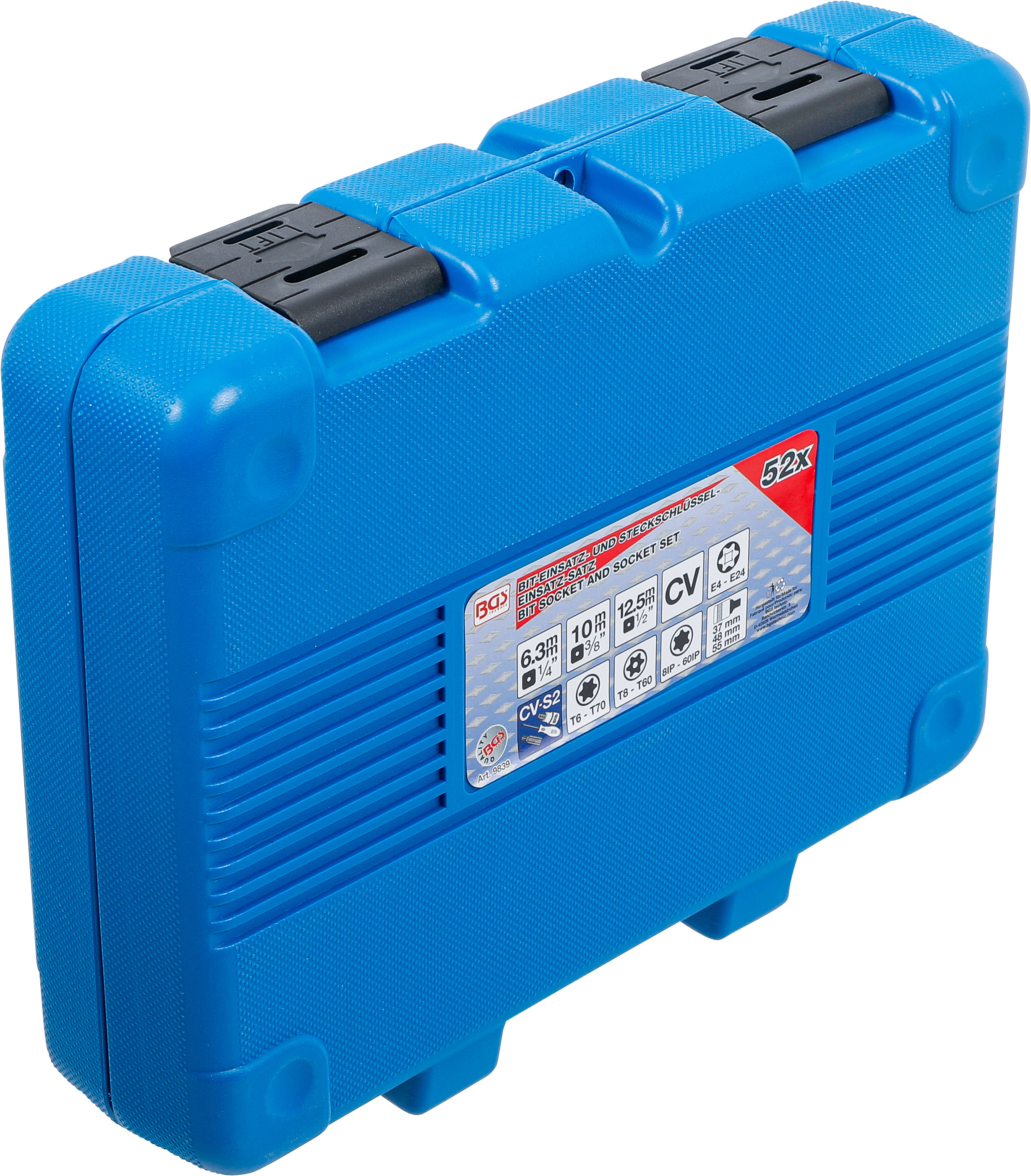 BGS Bit-Einsatz- und Steckschlüssel-Einsatz-Satz | E-Profil / T-Profil (für Torx) / T-Profil (für Torx) mit Bohrung / TP-Profil (für Torx Plus) | 52-tlg.