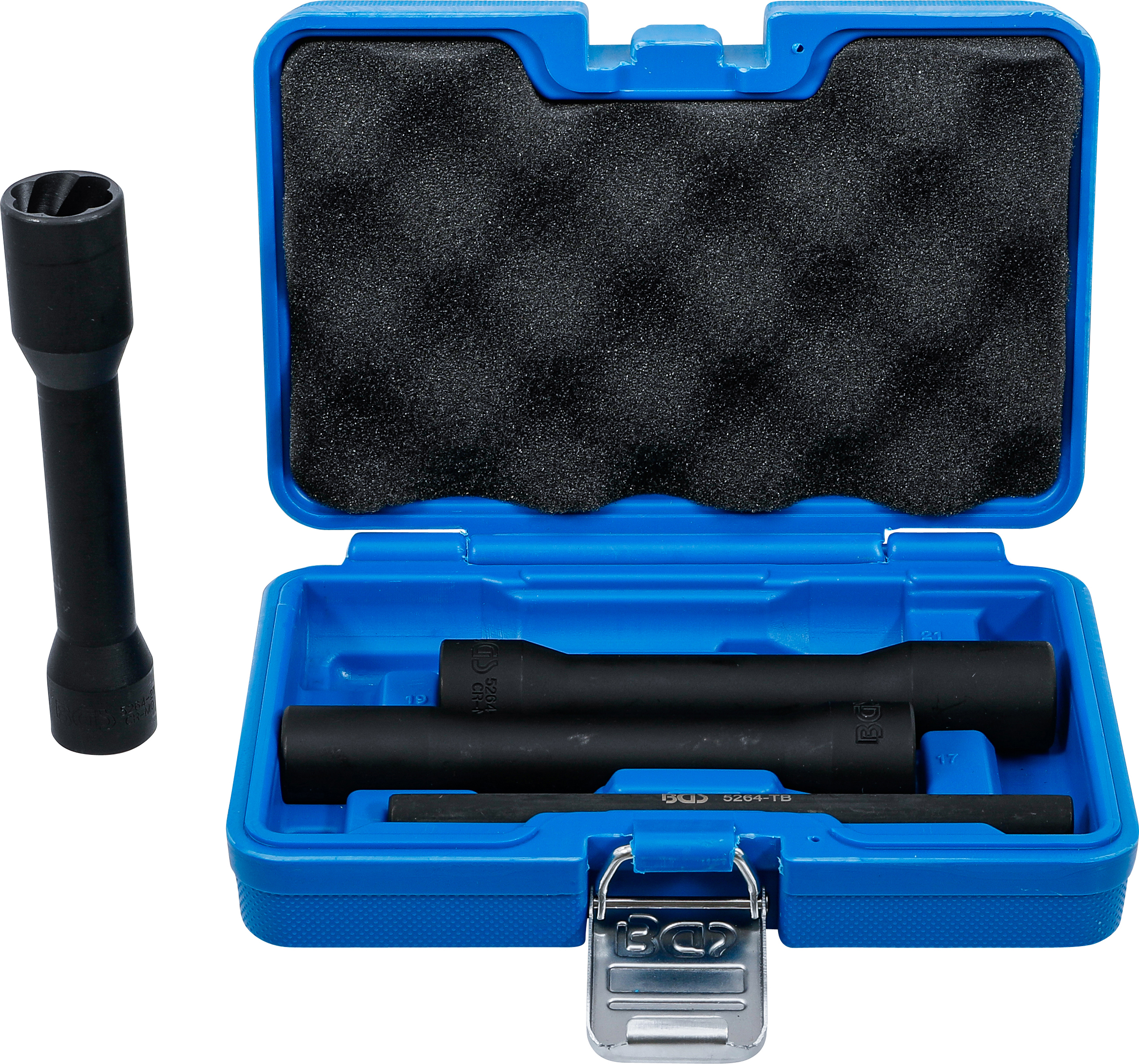 BGS Spiral-Profil-Steckschlüssel-Satz / Schraubenausdreher, tief | Antrieb Innenvierkant 12,5 mm (1/2") | SW 17 - 21 mm | 4-tlg.