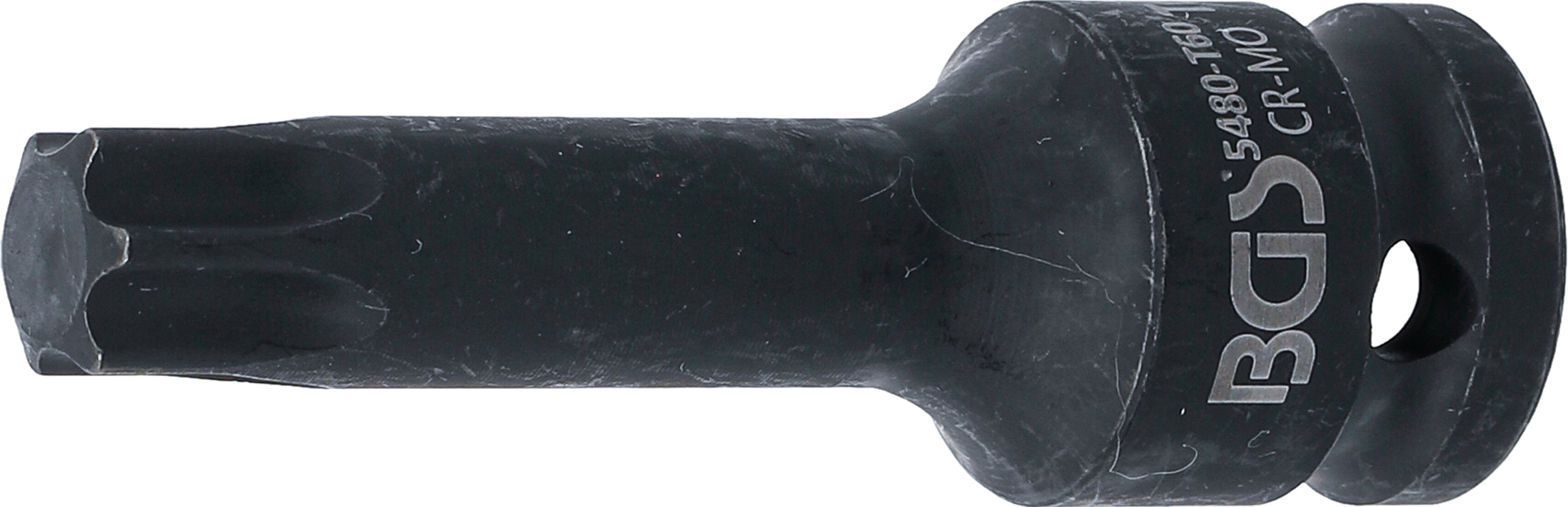 BGS Kraft-Bit-Einsatz | Länge 75 mm | Antrieb Innenvierkant 12,5 mm (1/2") | T-Profil (für Torx) T60