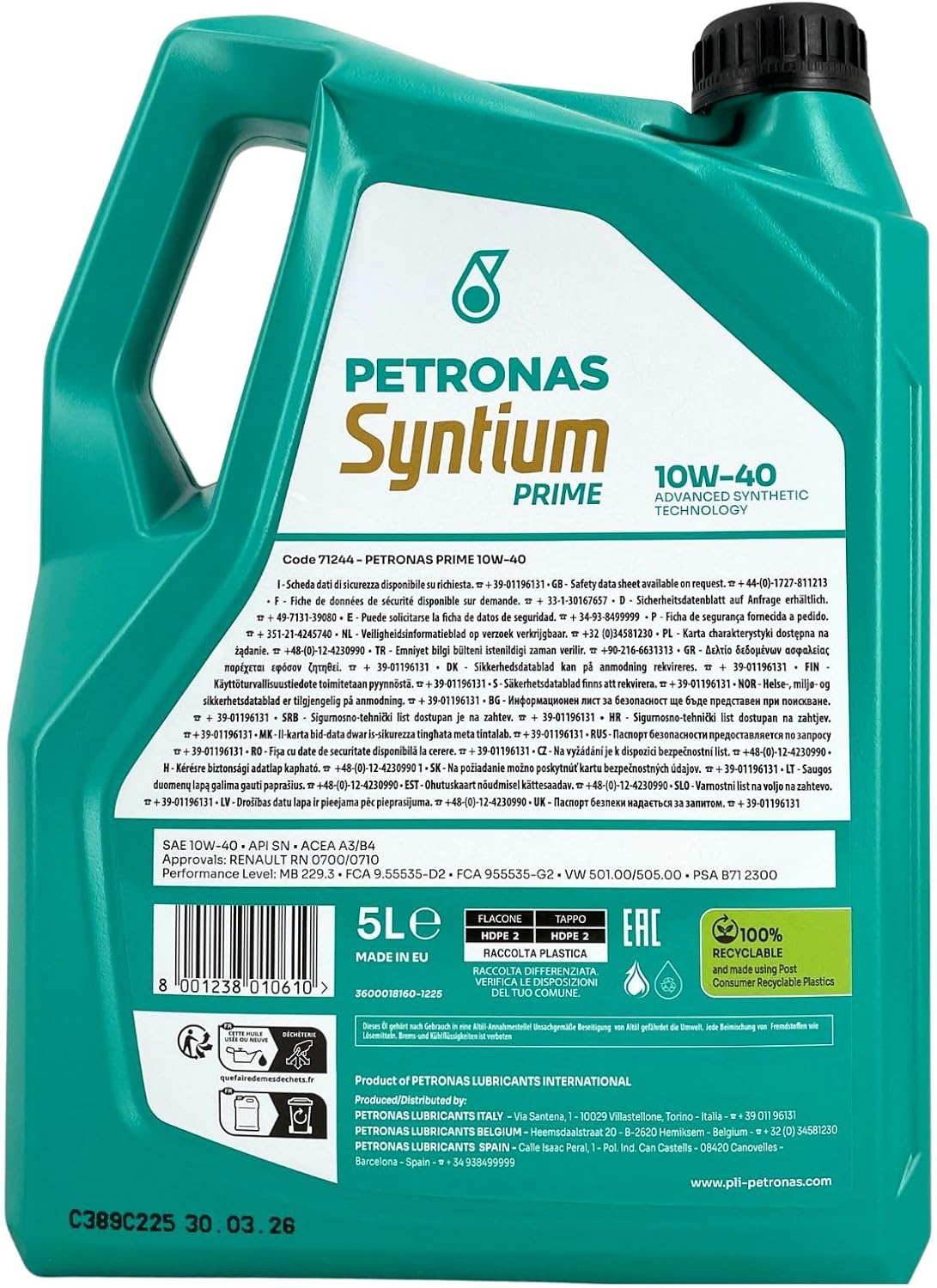 10W-40 Petronas Syntium Prime Motoröl 5 Liter