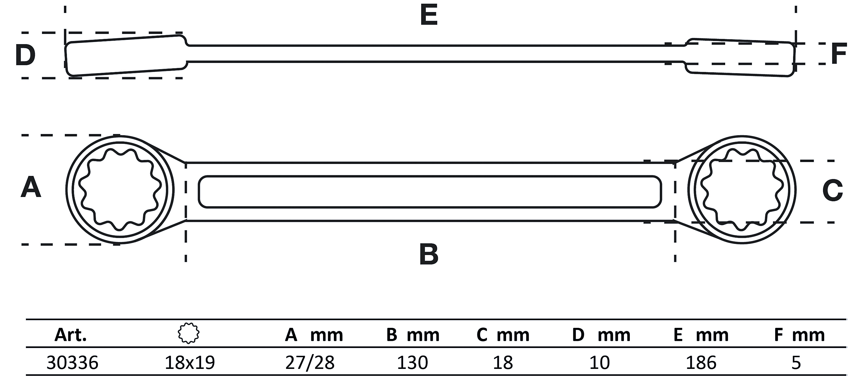 BGS Doppel-Ringschlüssel | extra flach | SW 18 x 19 mm