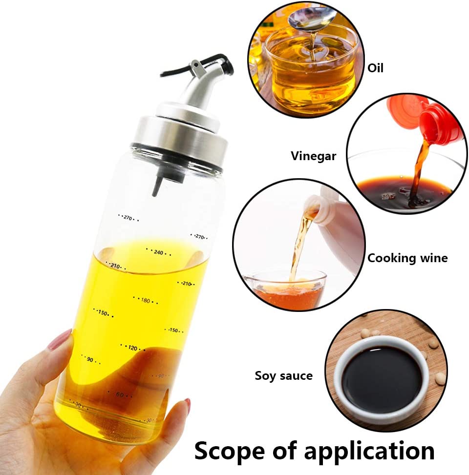 Olivenöl-Essigspender, 266 ml, Glasflaschen für Gewürze, Ausgießer, flüssiges Kochen mit auslaufsich