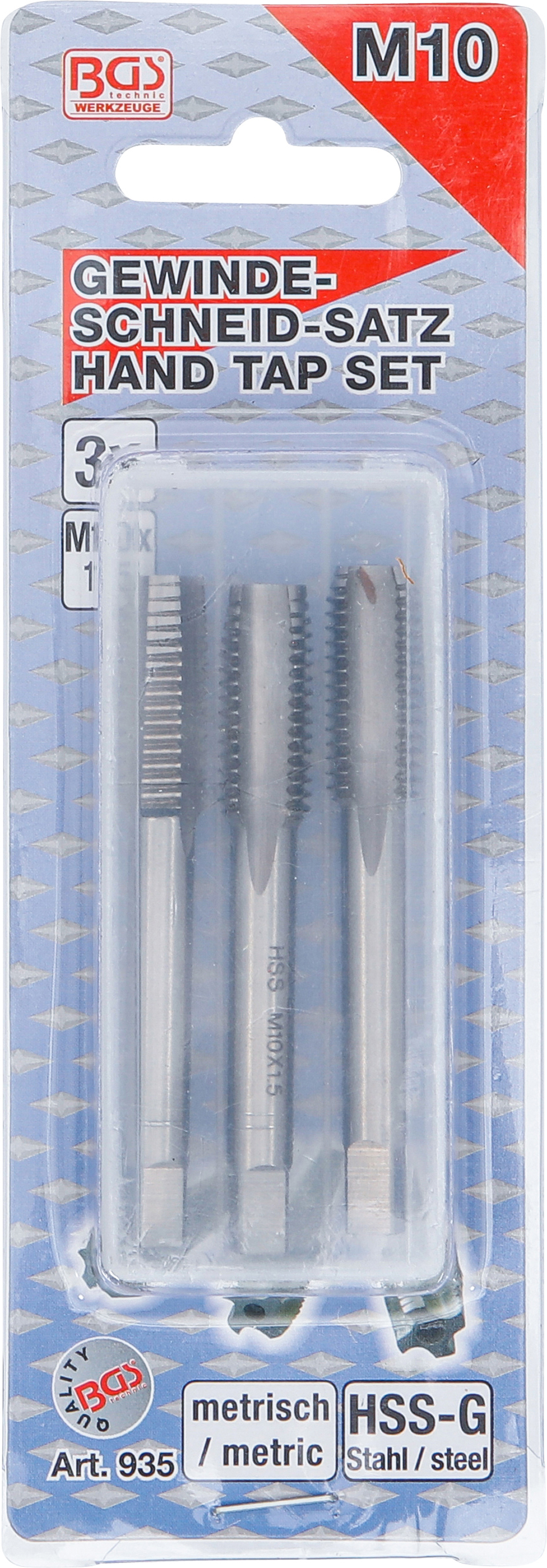 BGS Gewindebohrer-Satz | Vor-, Mittel- und Fertigschneider | HSS-G | M10 x 1,5 | 3-tlg.