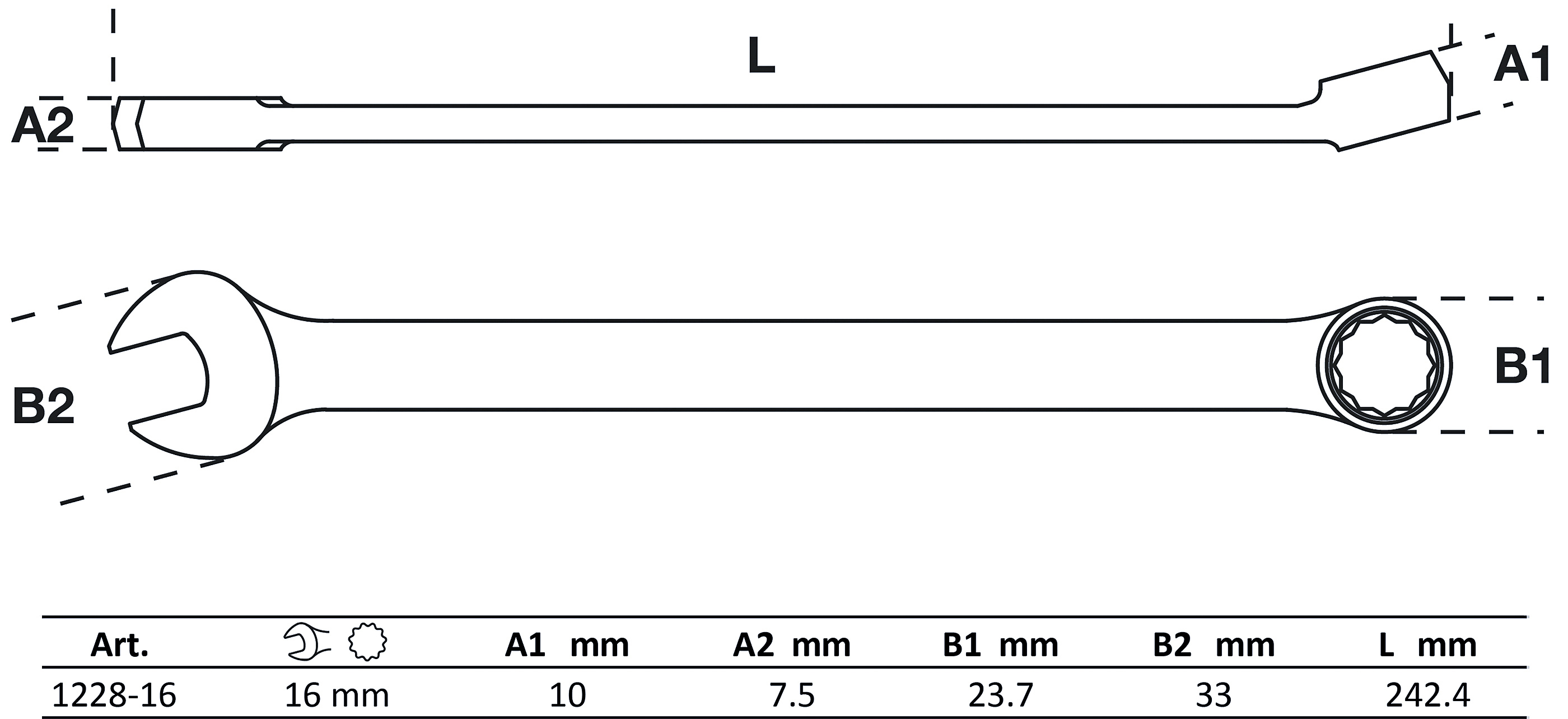 BGS Maul-Ringschlüssel | extra lang | SW 16 mm