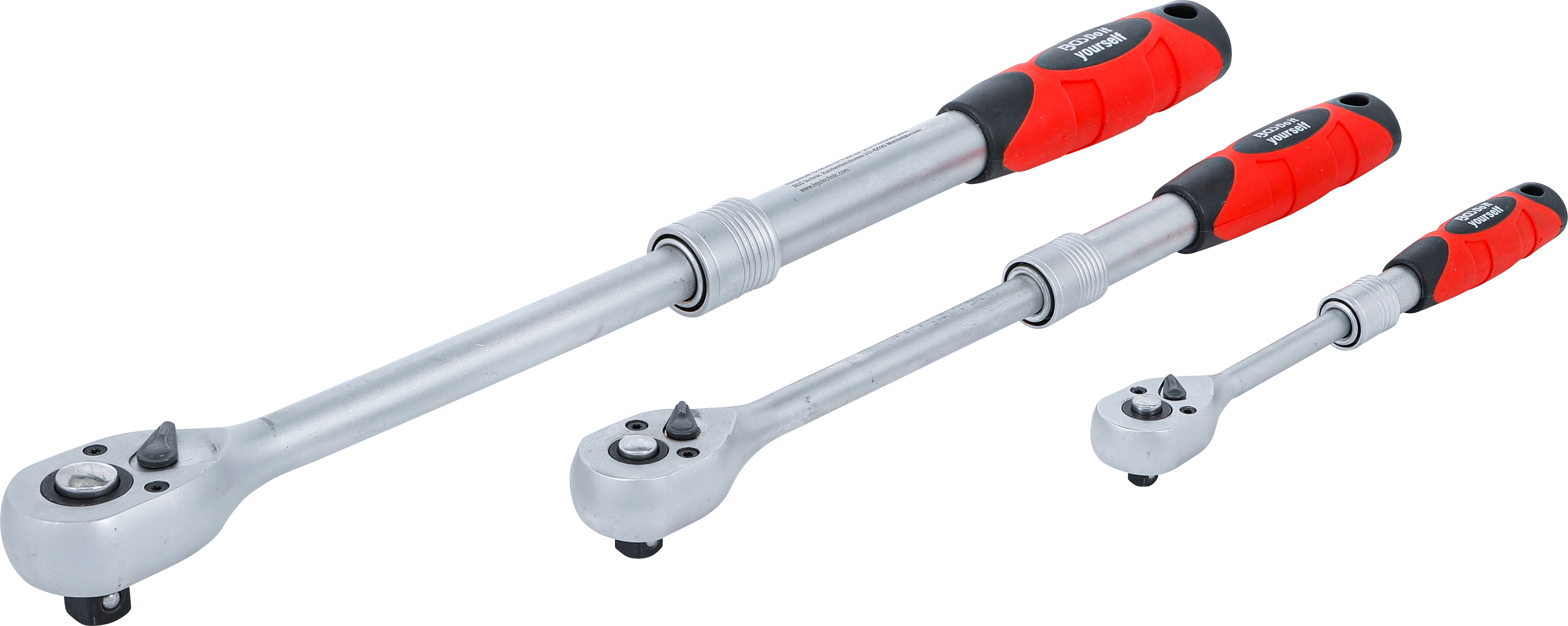 BGS Umschaltknarren-Satz | ausziehbar | Abtrieb Außenvierkant 6,3 mm (1/4") - 10 mm (3/8") - 12,5 mm (1/2") | 3-tlg.