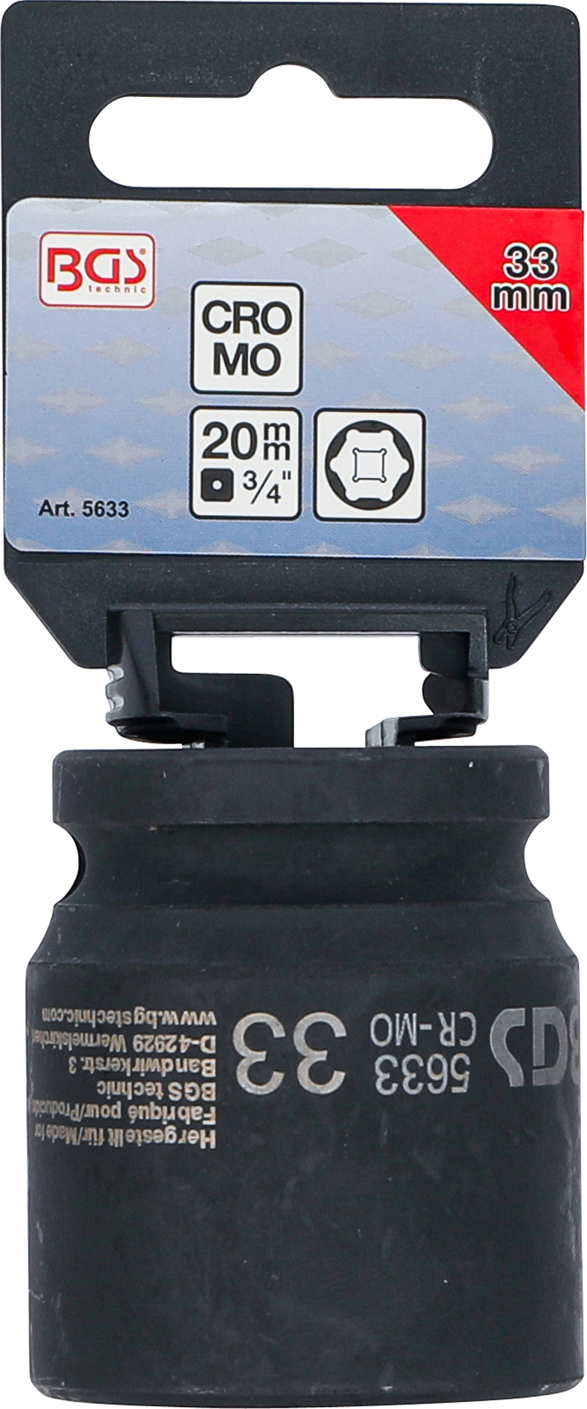 BGS Kraft-Steckschlüssel-Einsatz Sechskant | Antrieb Innenvierkant 20 mm (3/4") | SW 33 mm