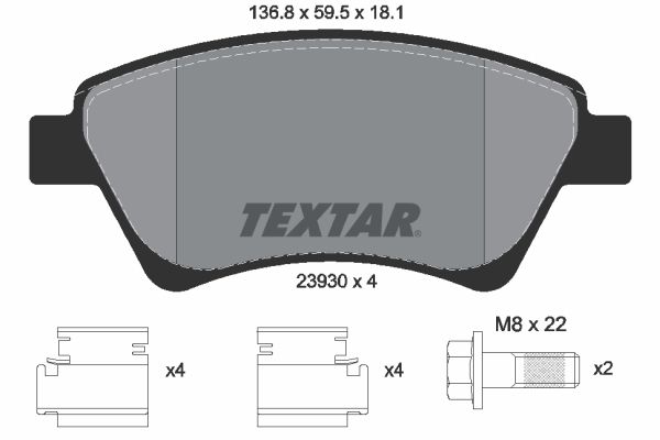 Bremsbelagsatz, Scheibenbremse 2393001 “TEXTAR 136,8 mm, 59,5 mm, 18,1 mm”