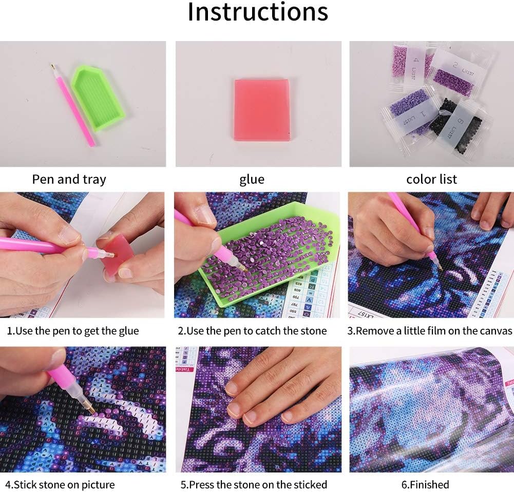 Opopark 4 Stück DIY 5D Diamant-Malerei, Stickerei-Kit für Erwachsene und Kinder, Wanddekoration