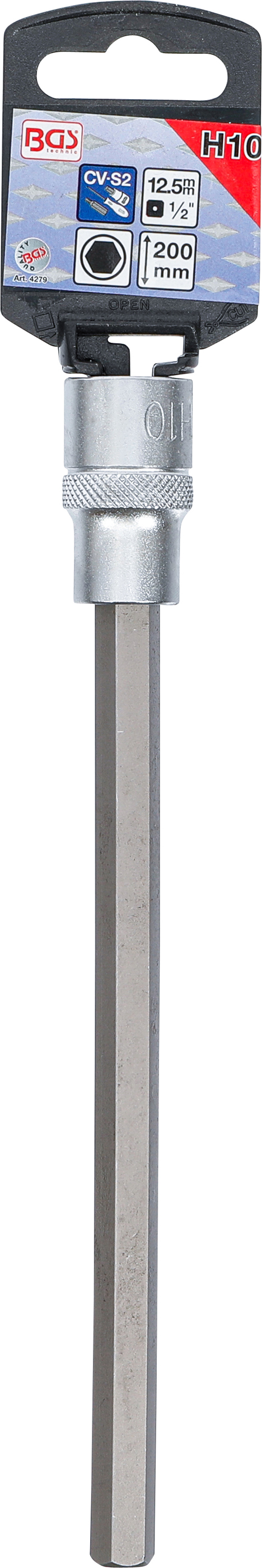 BGS Bit-Einsatz | Länge 200 mm | Antrieb Innenvierkant 12,5 mm (1/2") | Innensechskant 10 mm