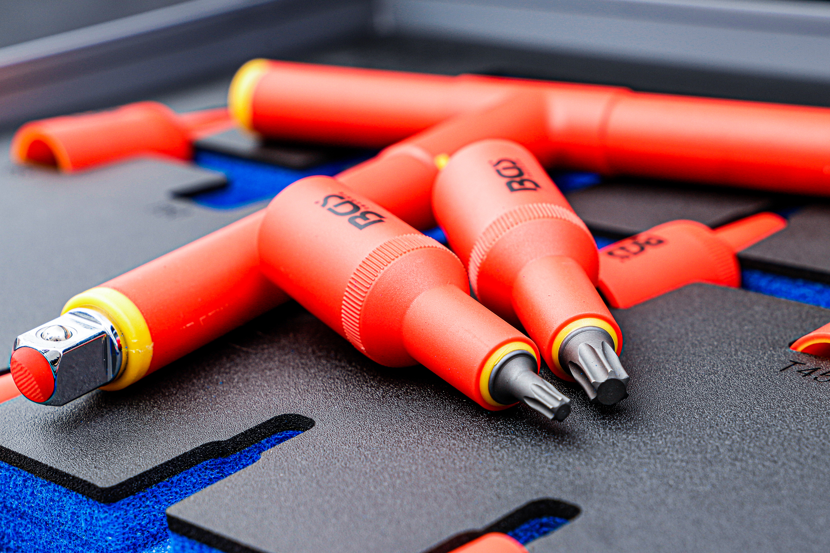 BGS Werkstattwageneinlage 2/3: VDE-Bit-Einsatz-Satz | Antrieb Innenvierkant 12,5 mm (1/2") | T-Profil (für Torx) T20 - T55 | 10-tlg.