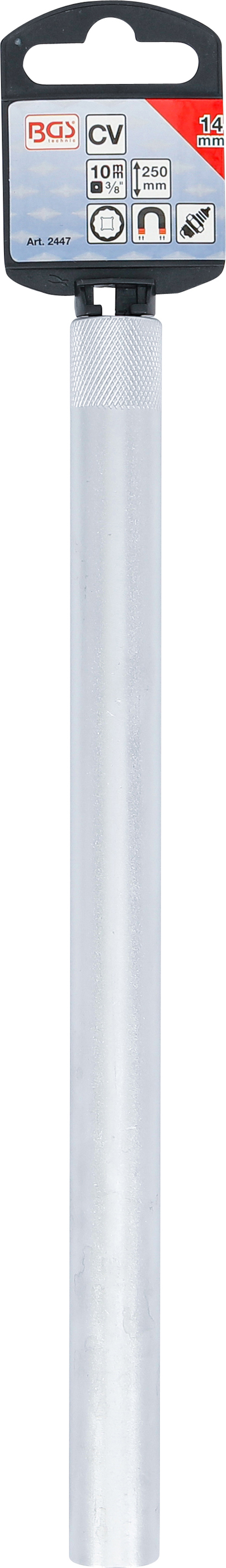 BGS Zündkerzen-Einsatz mit Magnet, Zwölfkant, extra lang | Antrieb Innenvierkant 10 mm (3/8") | SW 14 mm