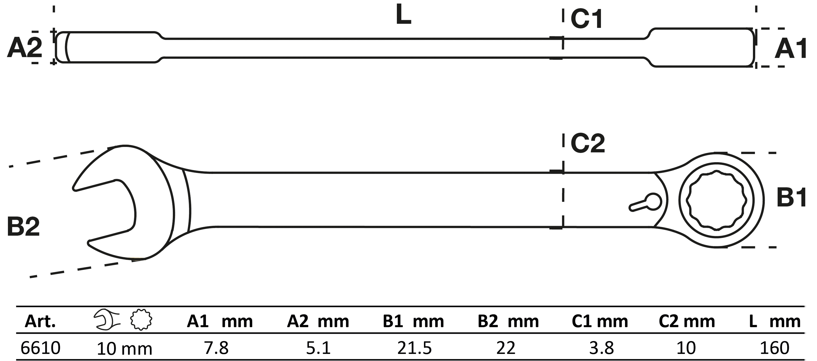 BGS Ratschenring-Maulschlüssel | umschaltbar | SW 10 mm
