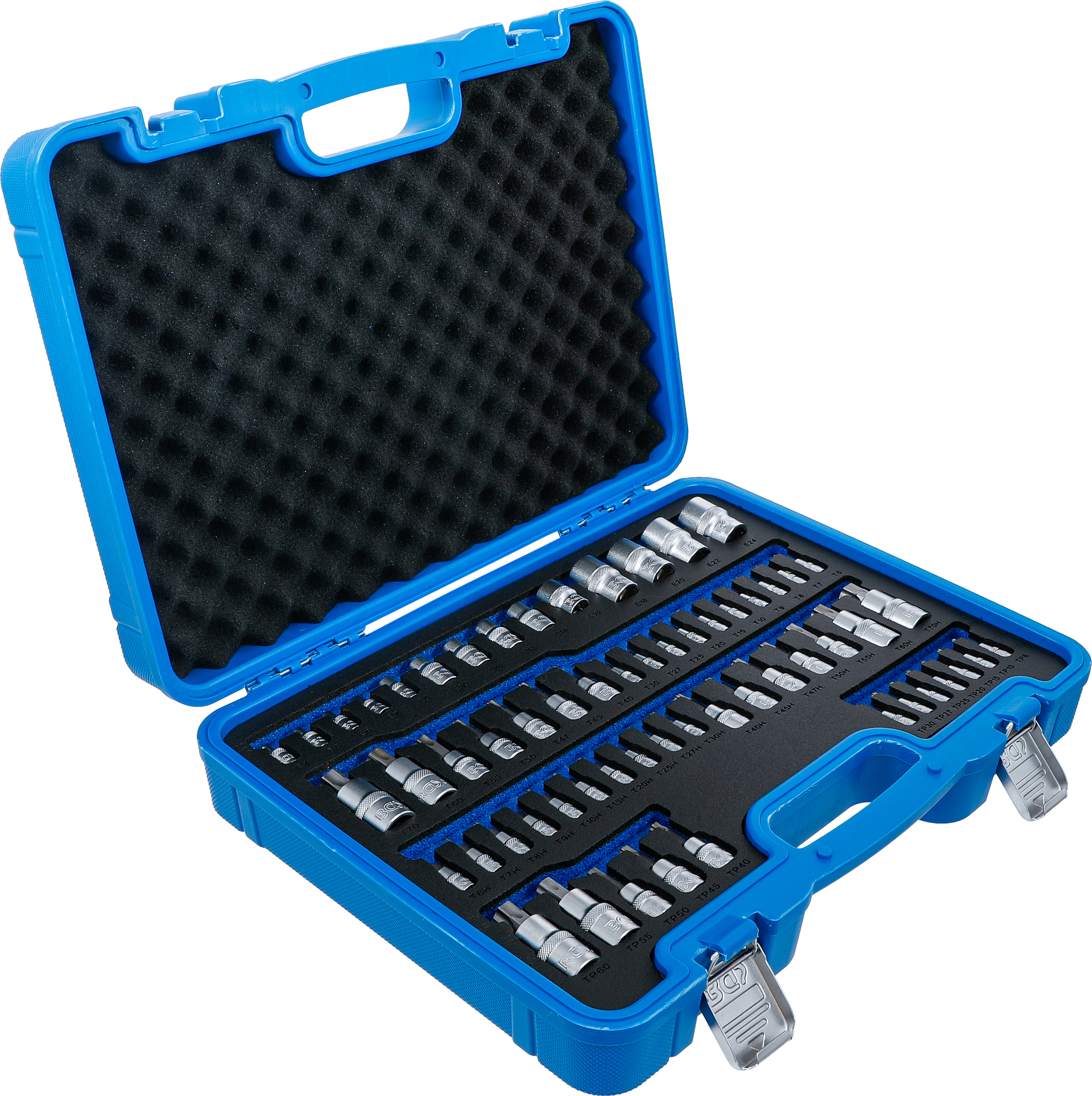 BGS Bit-Einsatz- und Steckschlüssel-Einsatz-Satz | E-Profil / T-Profil (für Torx) / T-Profil (für Torx) mit Bohrung / TP-Profil (für Torx Plus) | 60-tlg.