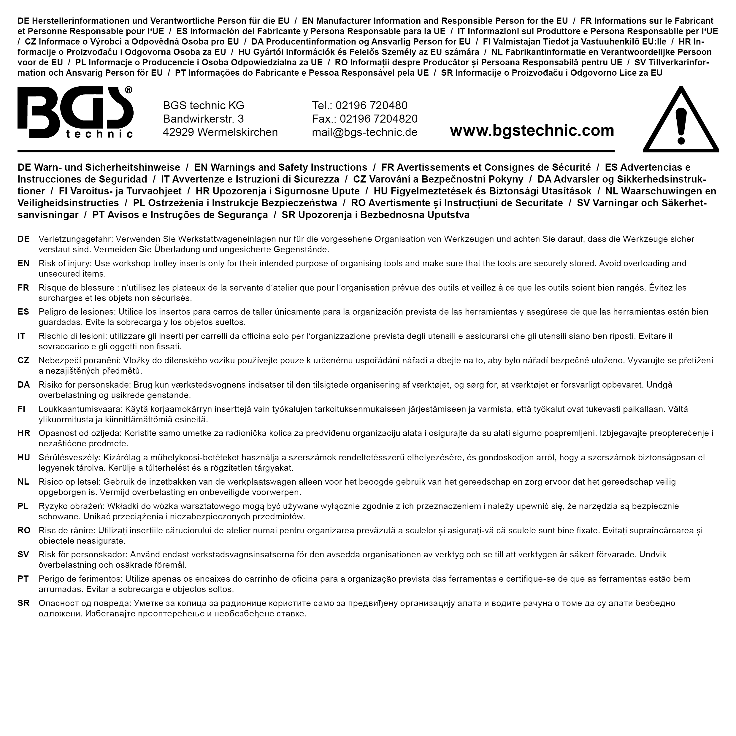 BGS Werkstattwageneinlage 3/3: Zangen-, Splintentreiber-Satz, Hammer | 17-tlg.