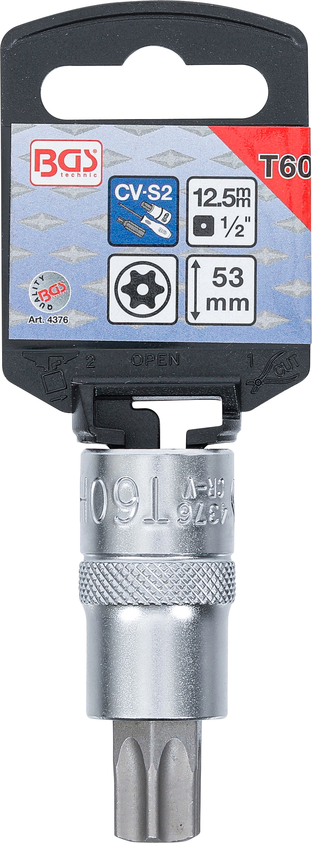 BGS Bit-Einsatz | Antrieb Innenvierkant 12,5 mm (1/2") | T-Profil (für Torx) mit Bohrung T60