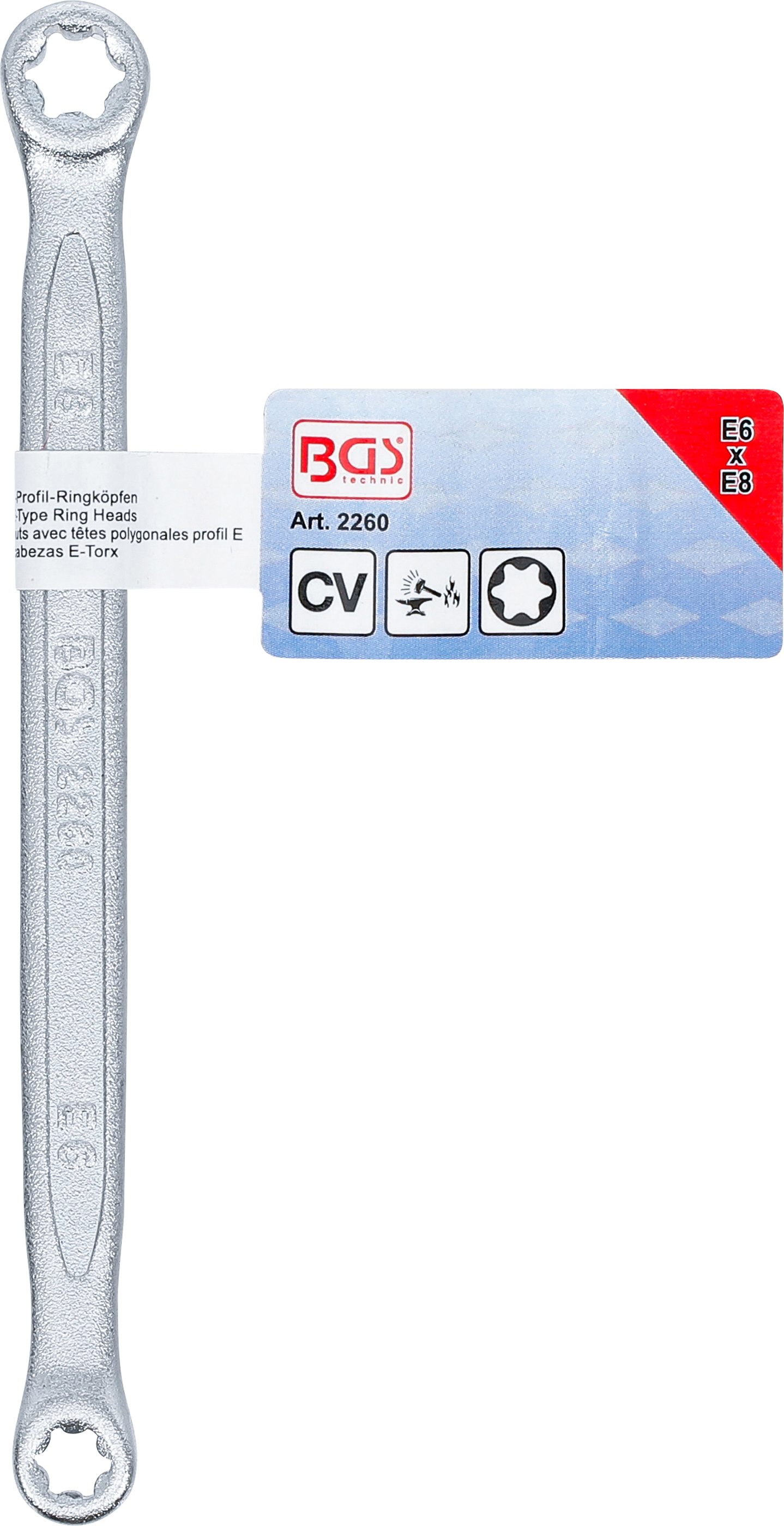 BGS Doppel-Ringschlüssel mit E-Profil-Ringköpfen | SW E6 x E8