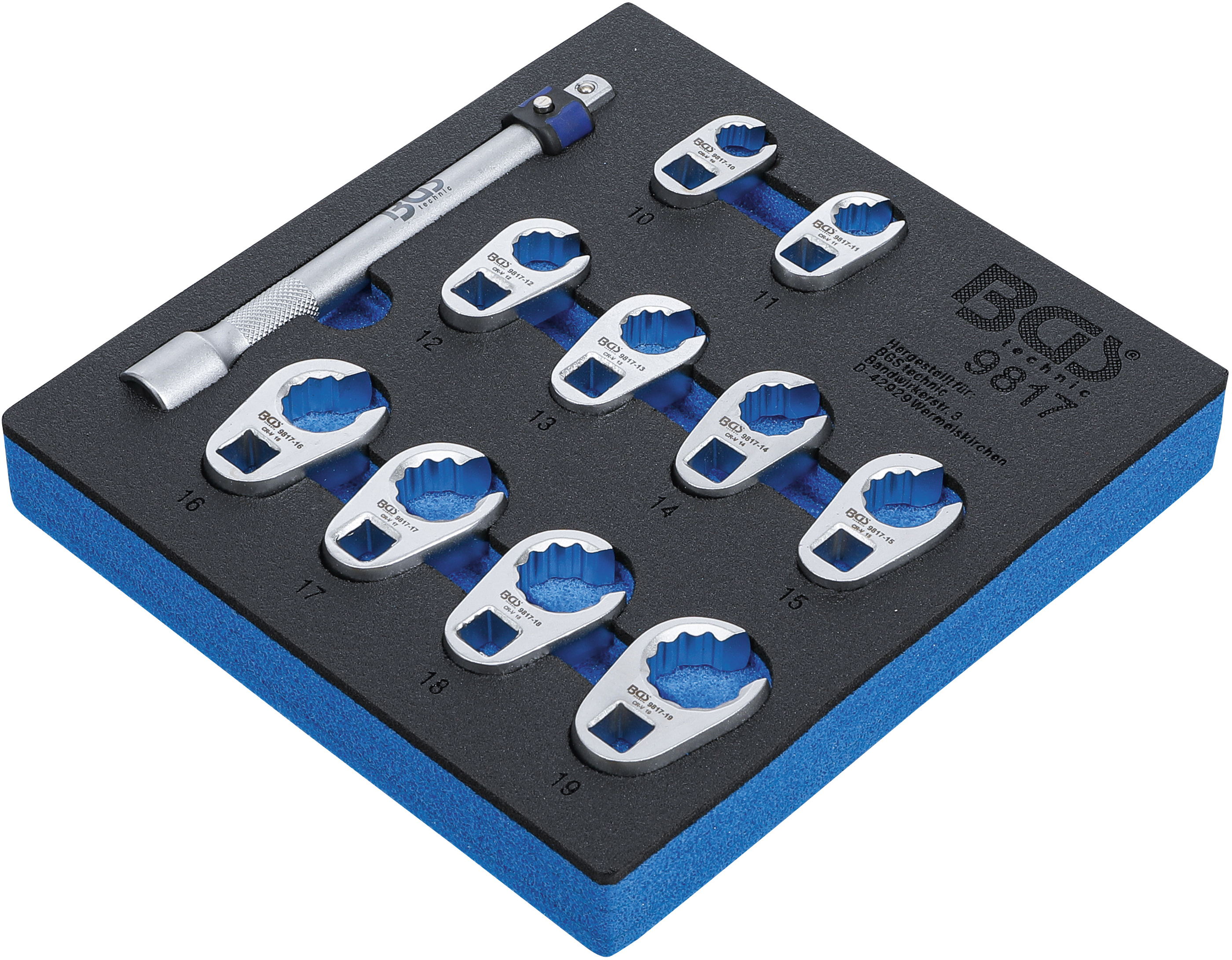 BGS Werkstattwageneinlage 1/6: Hahnenfußschlüssel-Satz | SW 10 - 19 mm | 10 mm (3/8") | 11-tlg.