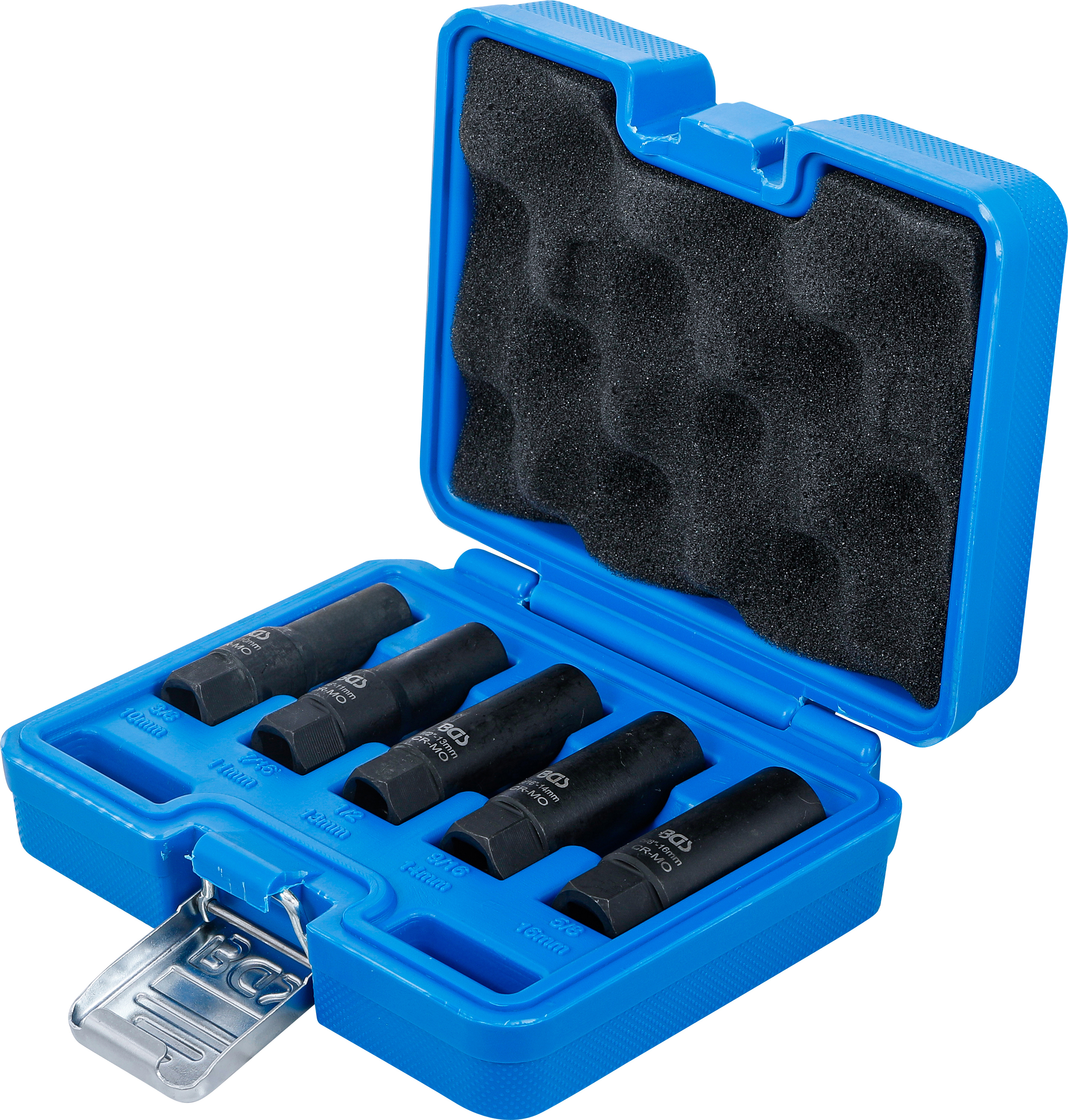 BGS Spiral-Profil-Steckschlüssel-Satz / Schraubenausdreher, tief | Antrieb Innenvierkant 10 mm (3/8") | SW 10 - 16 mm | 5-tlg.