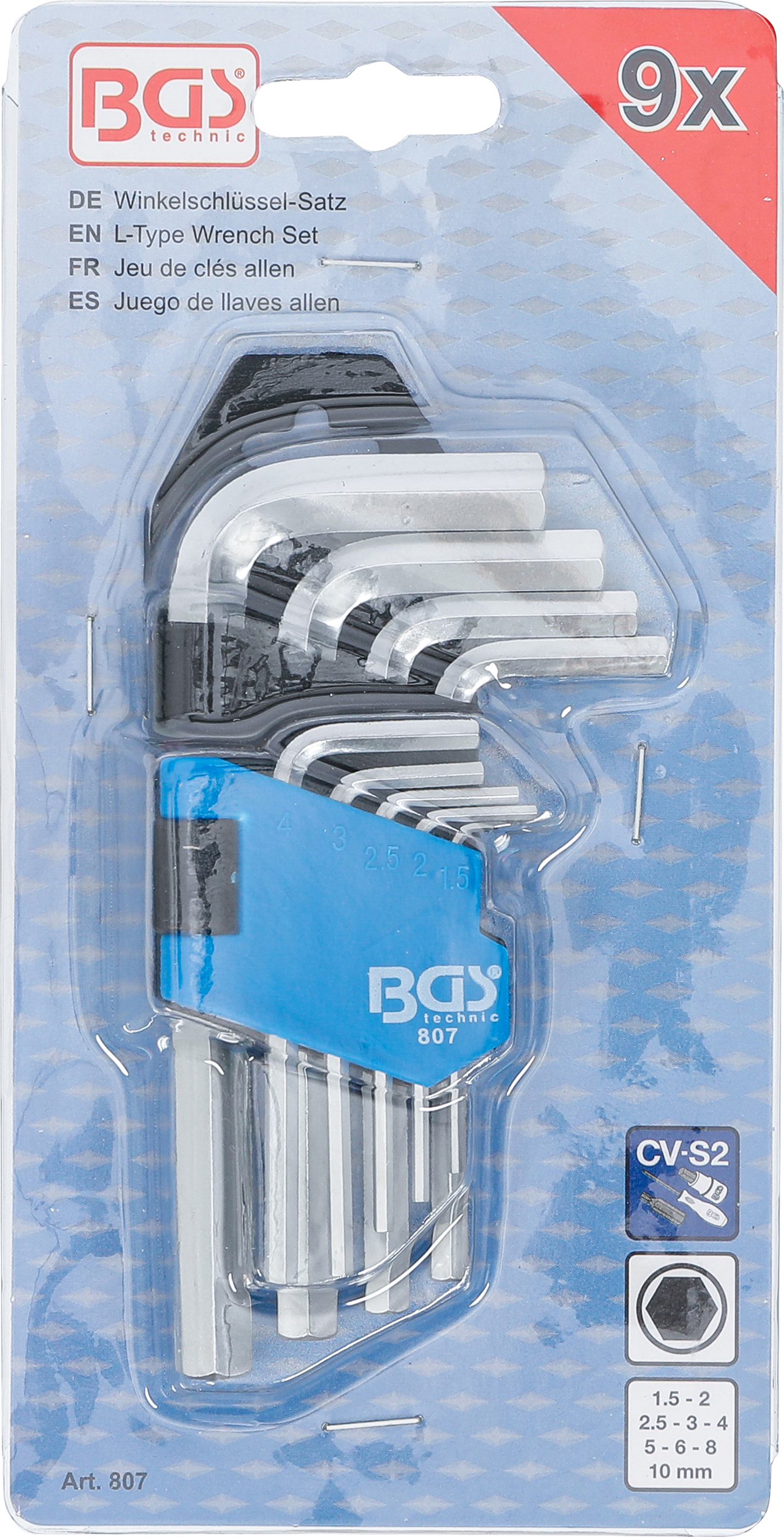 BGS Winkelschlüssel-Satz | kurz | Innensechskant 1,5 - 10 mm | 9-tlg.