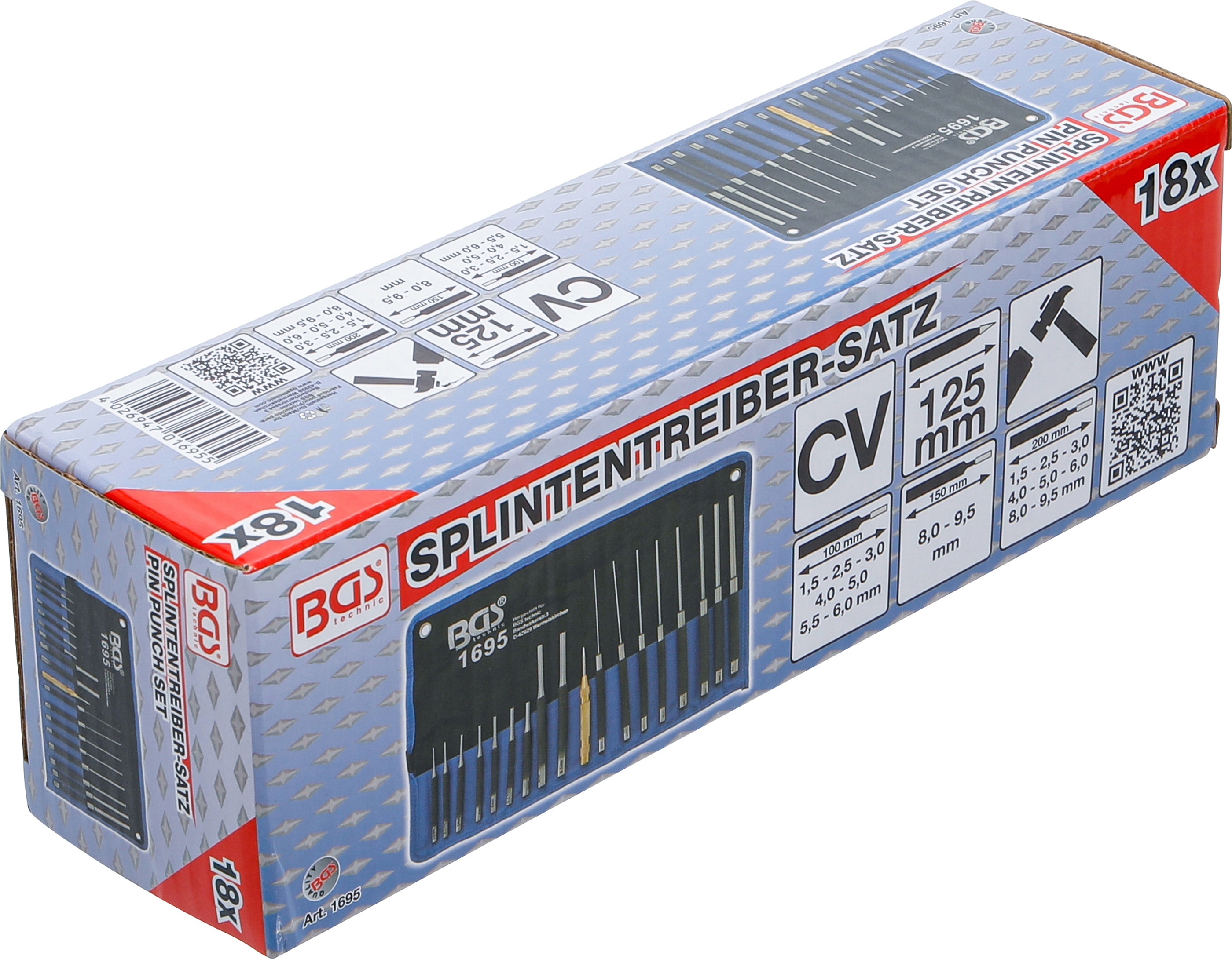 BGS Splintentreiber-Satz | 100 - 150 - 200 mm | 1,5 - 9,5 mm | inkl. Körner | 18-tlg.