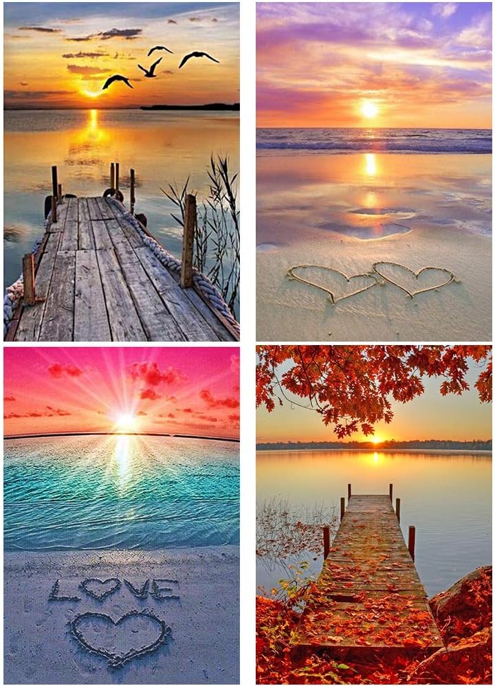 Opopark 4 Stück DIY 5D Diamant-Malerei, Stickerei-Kit für Erwachsene und Kinder, Wanddekoration